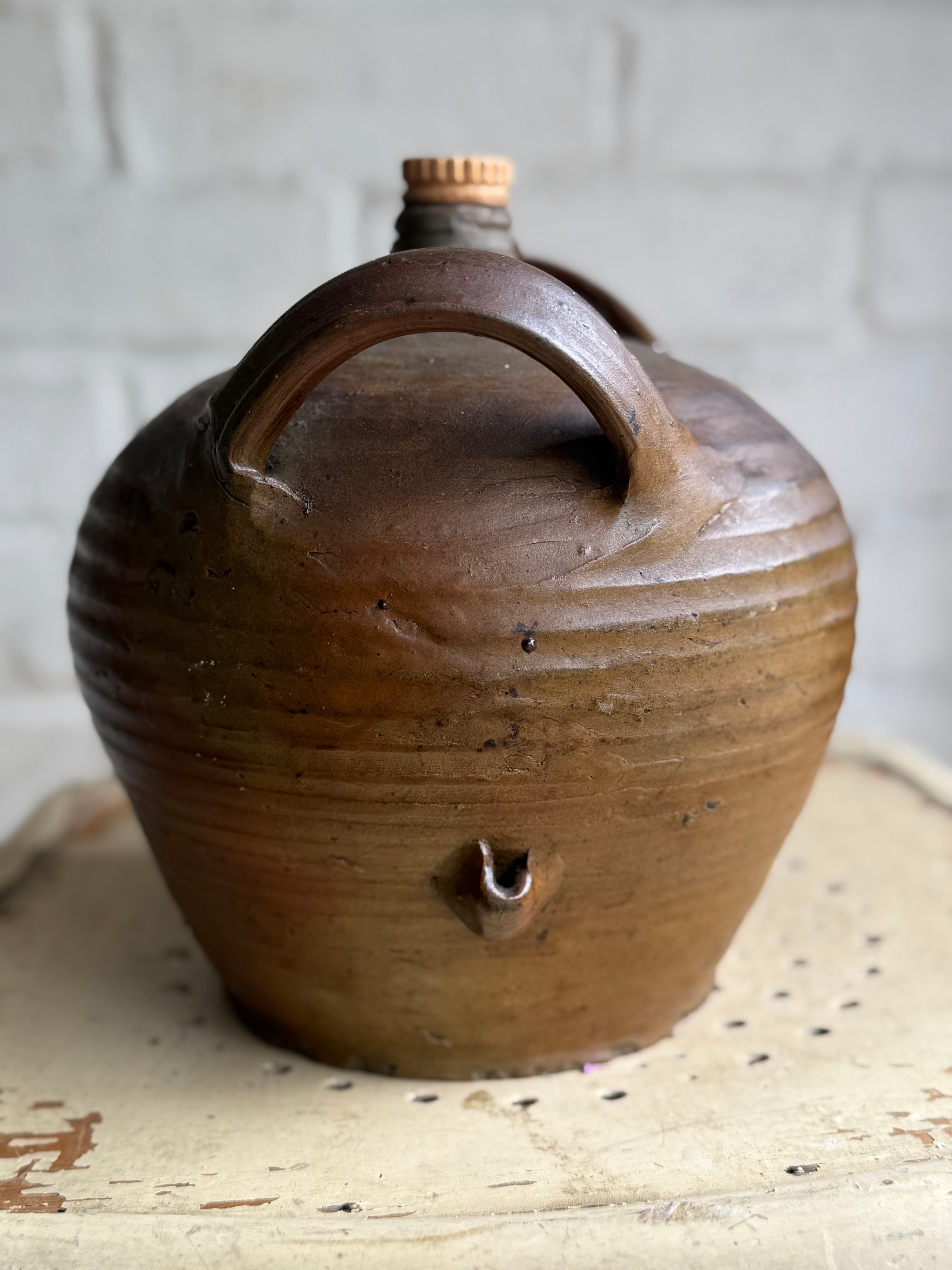 Early 20th Century Stoneware Olive Oil Jug