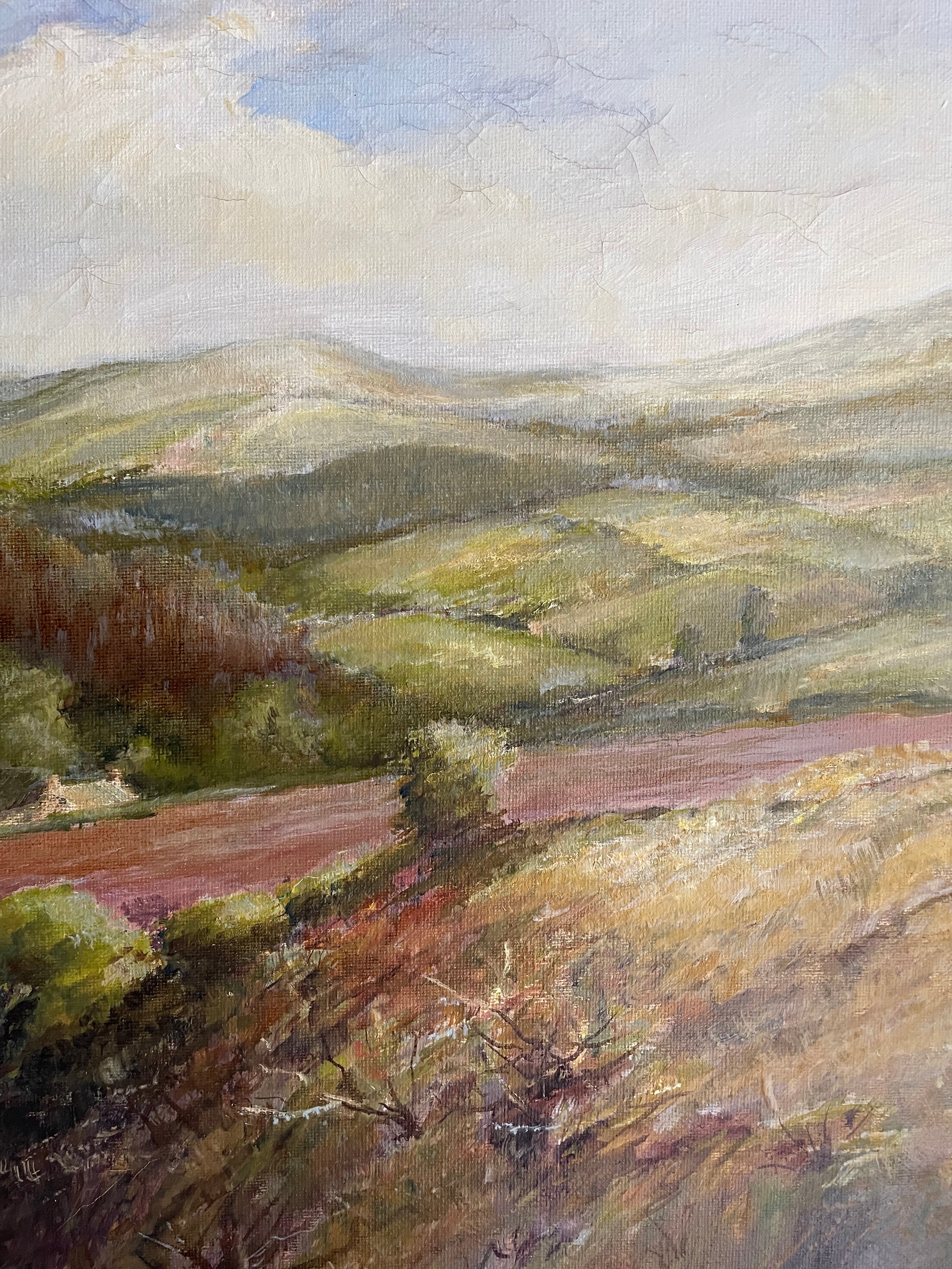 Pink Landscape: Large Early 20th Century Oil on Canvas