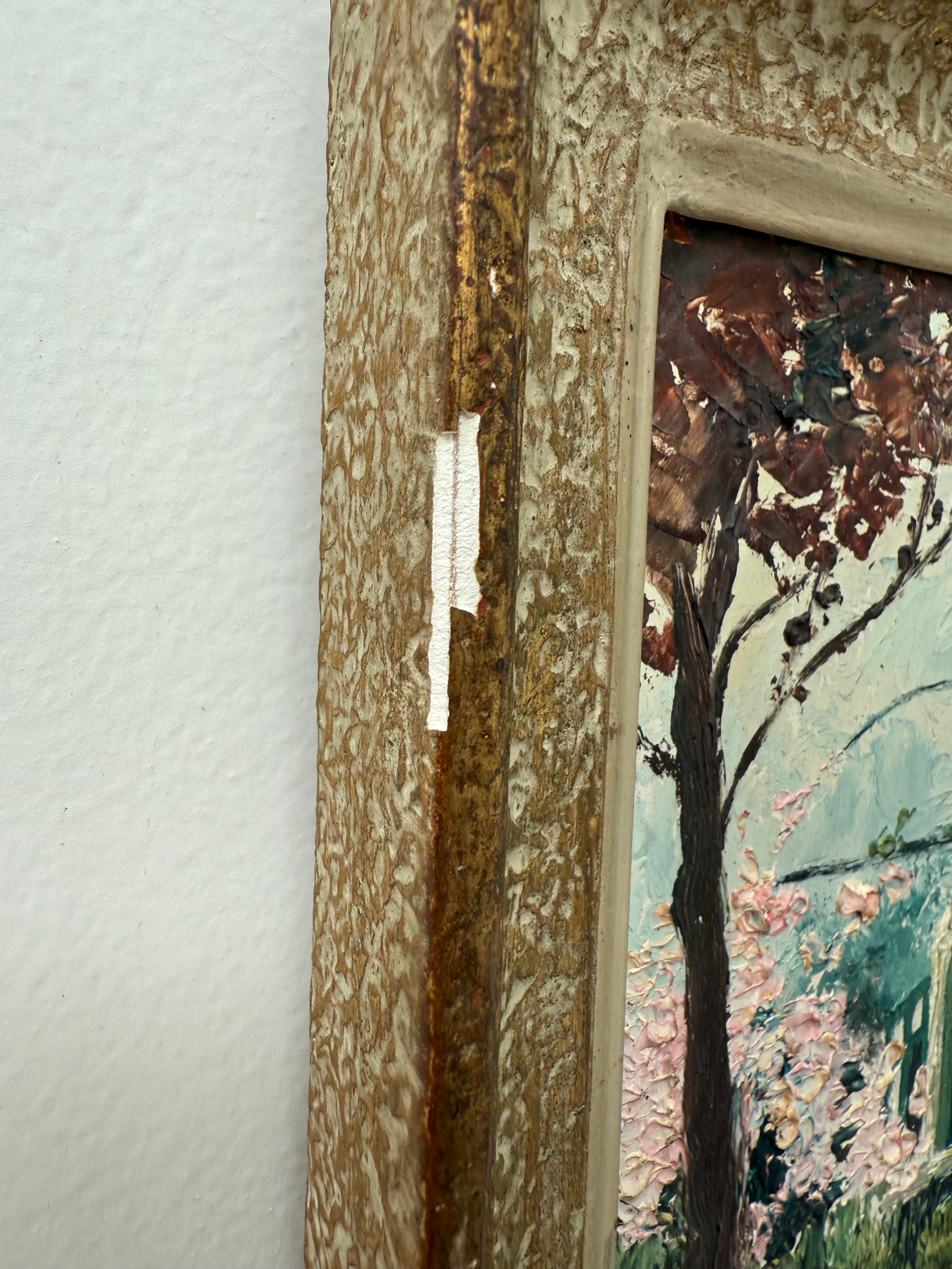 Blossom Tree: Small Early 20th Century Signed Impressionist  Oil on Board