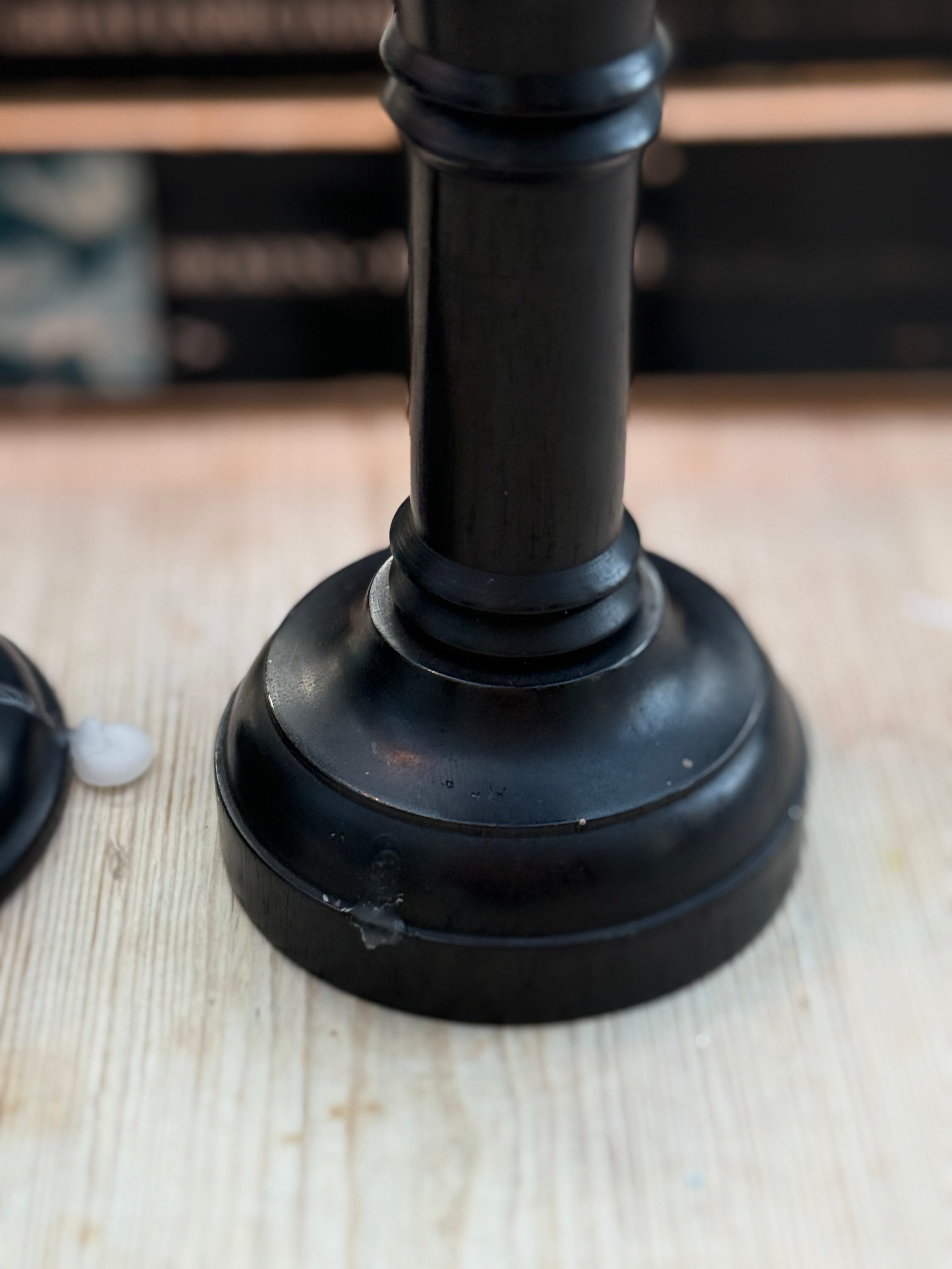 Circa 1880s: Mismatched Small Ebony Wooden Candlesticks