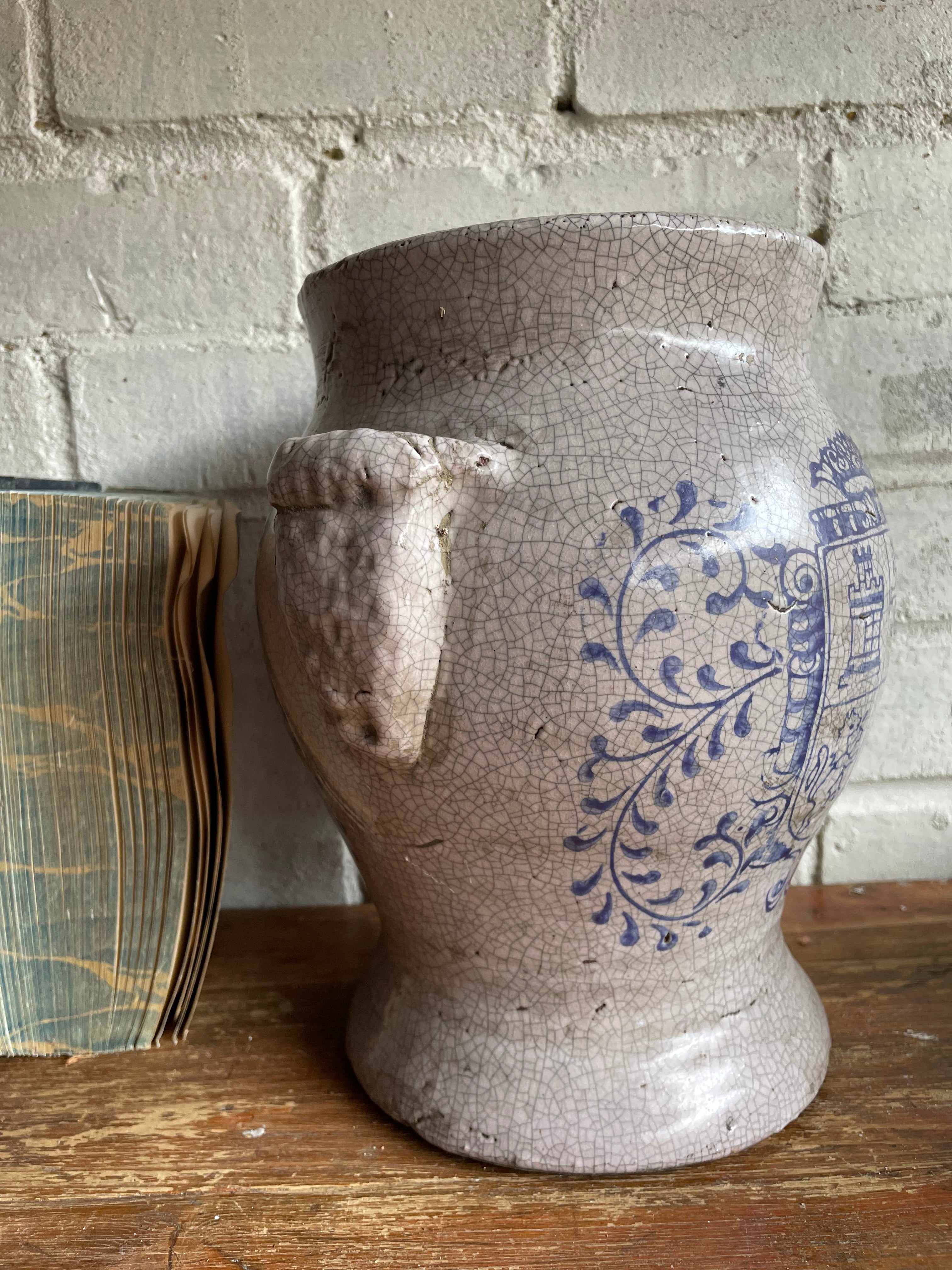 Large Crackle Glazed Pottery with Handles