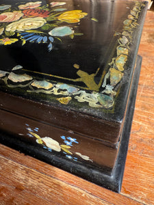 19th Century Hand-Painted Laquered Jewellery Box with Mother of Pearl Inlay