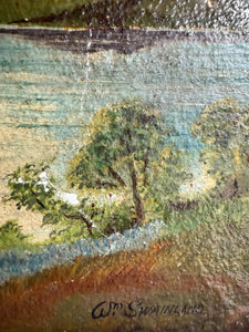 A view of the Lake: Victorian Landscape Oil on Wood Panel