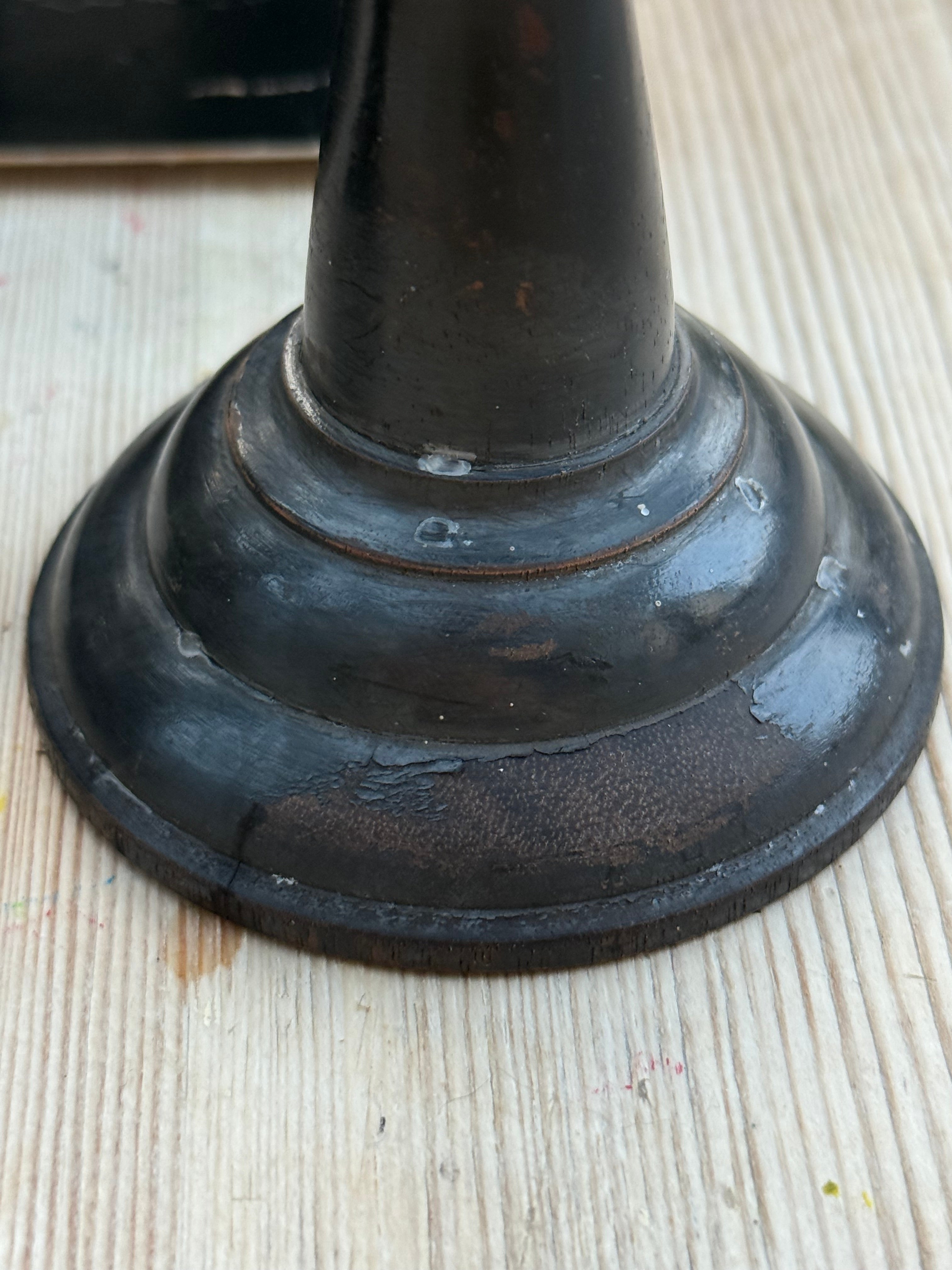 Circa 1880s: Mismatched Small Ebony Wooden Candlesticks