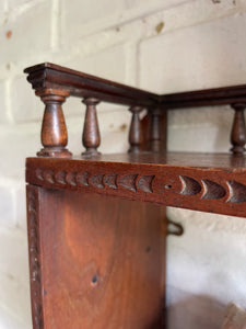 Arts & Crafts Wall Hanging Shelves with Carved Door Circa 1910