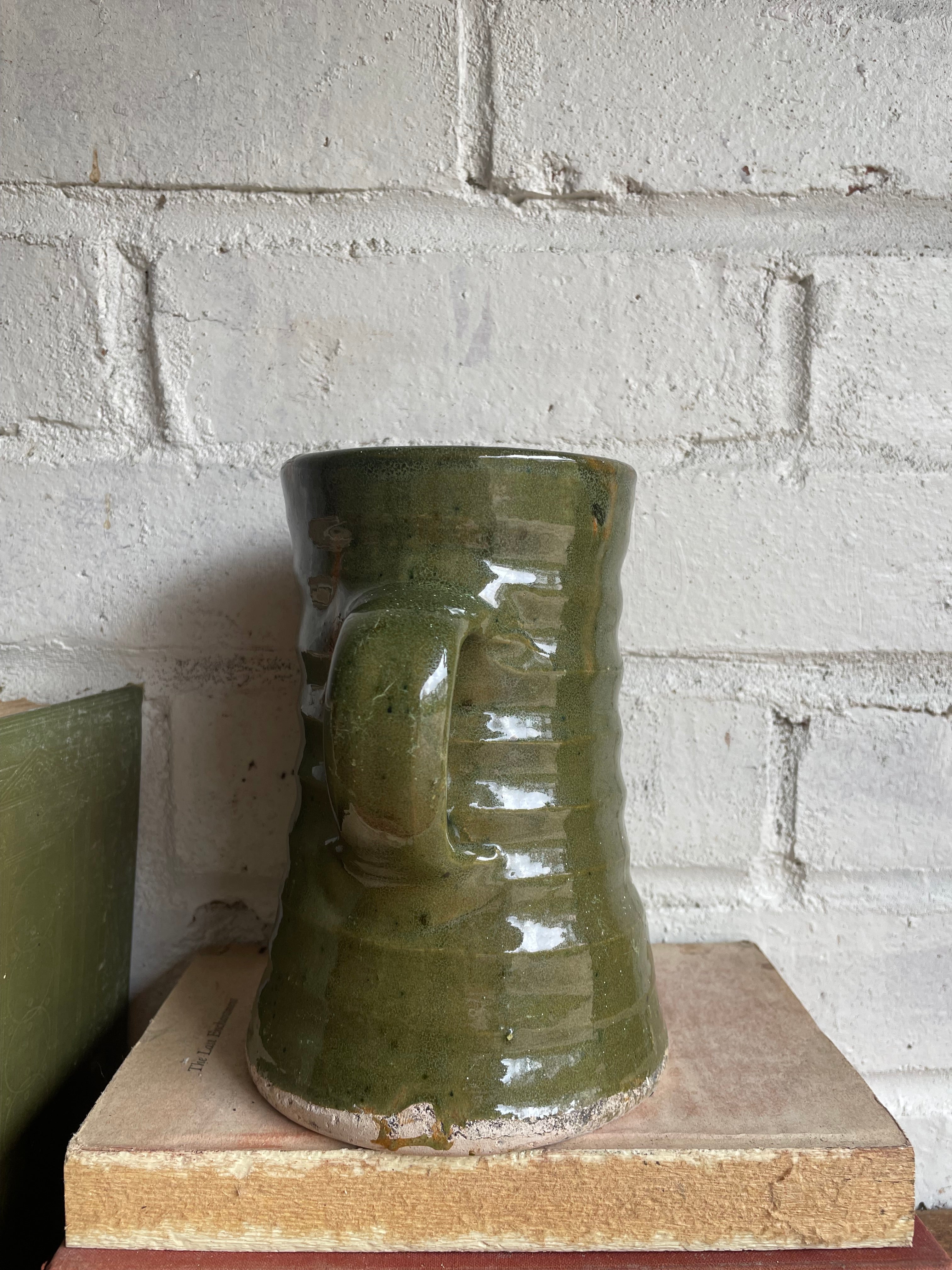 Part-Glazed Olive Green Studio Pottery Vase