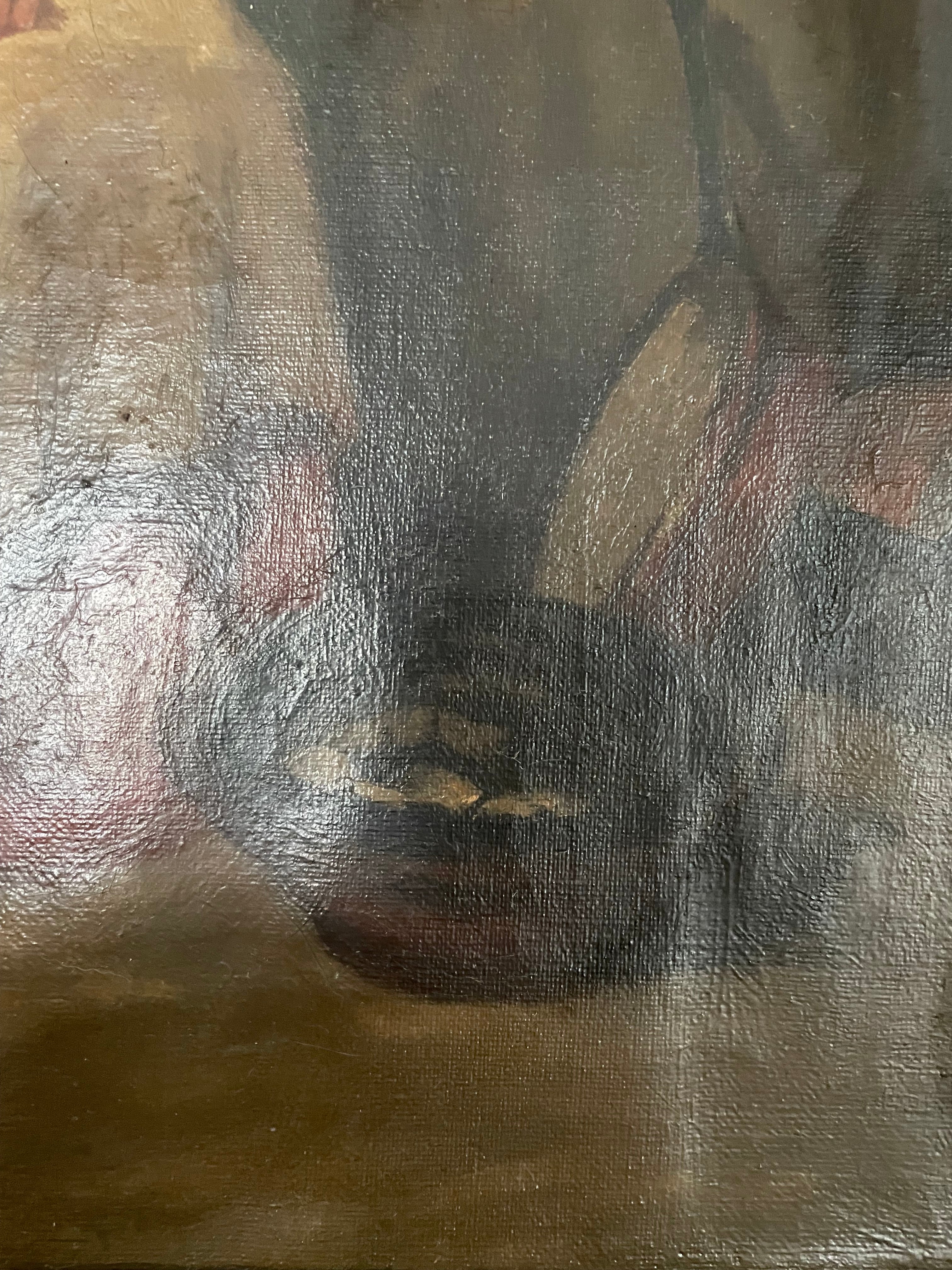 19th Century Oil on Canvas: Still -Life Portrait of a Woman with Pears