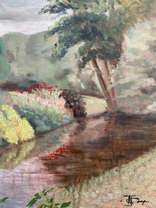 Waterside Reflection: Signed Oil on Board