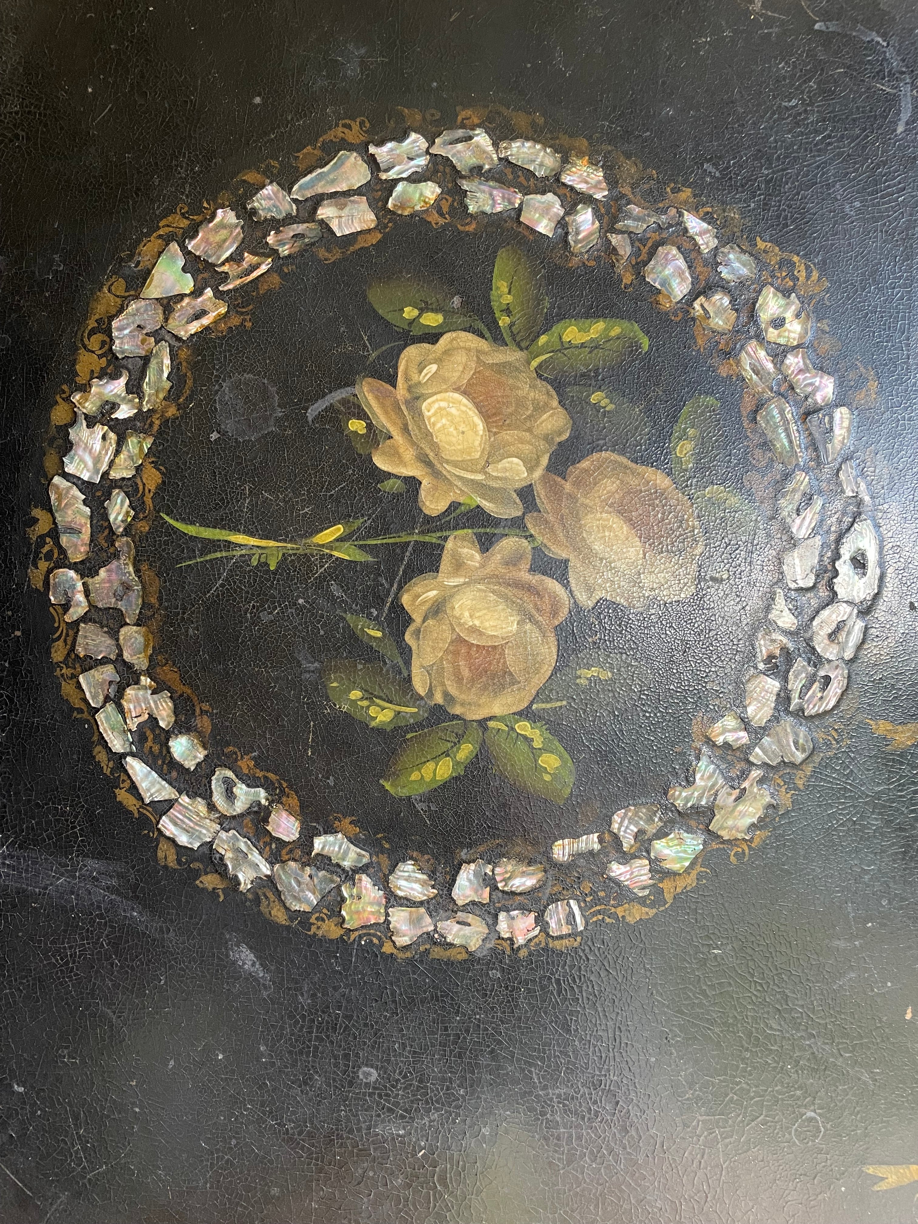 Oversized 19th Century Papier Mache Tray with Mother of Pearl