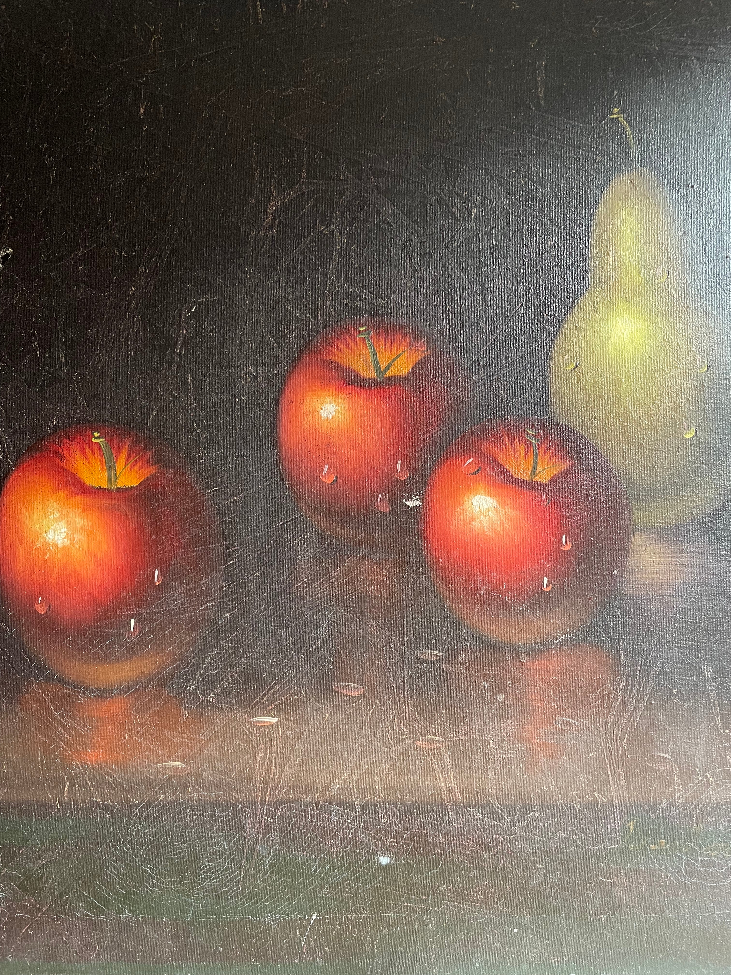 Large Antique Fruit Still Life:  Timeworn Oil on Canvas