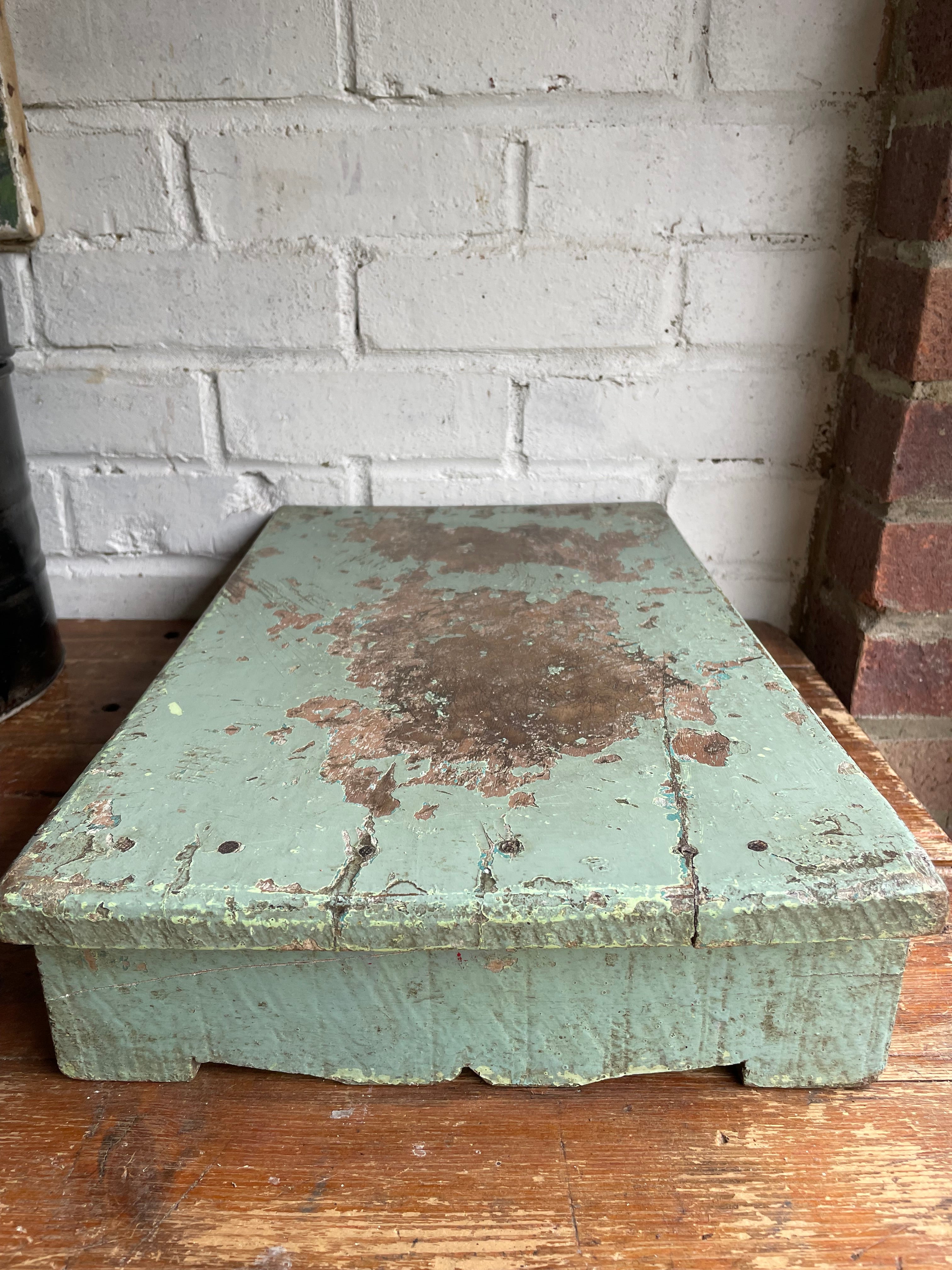 Rustic Painted Wooden Low Stool or Display Stand