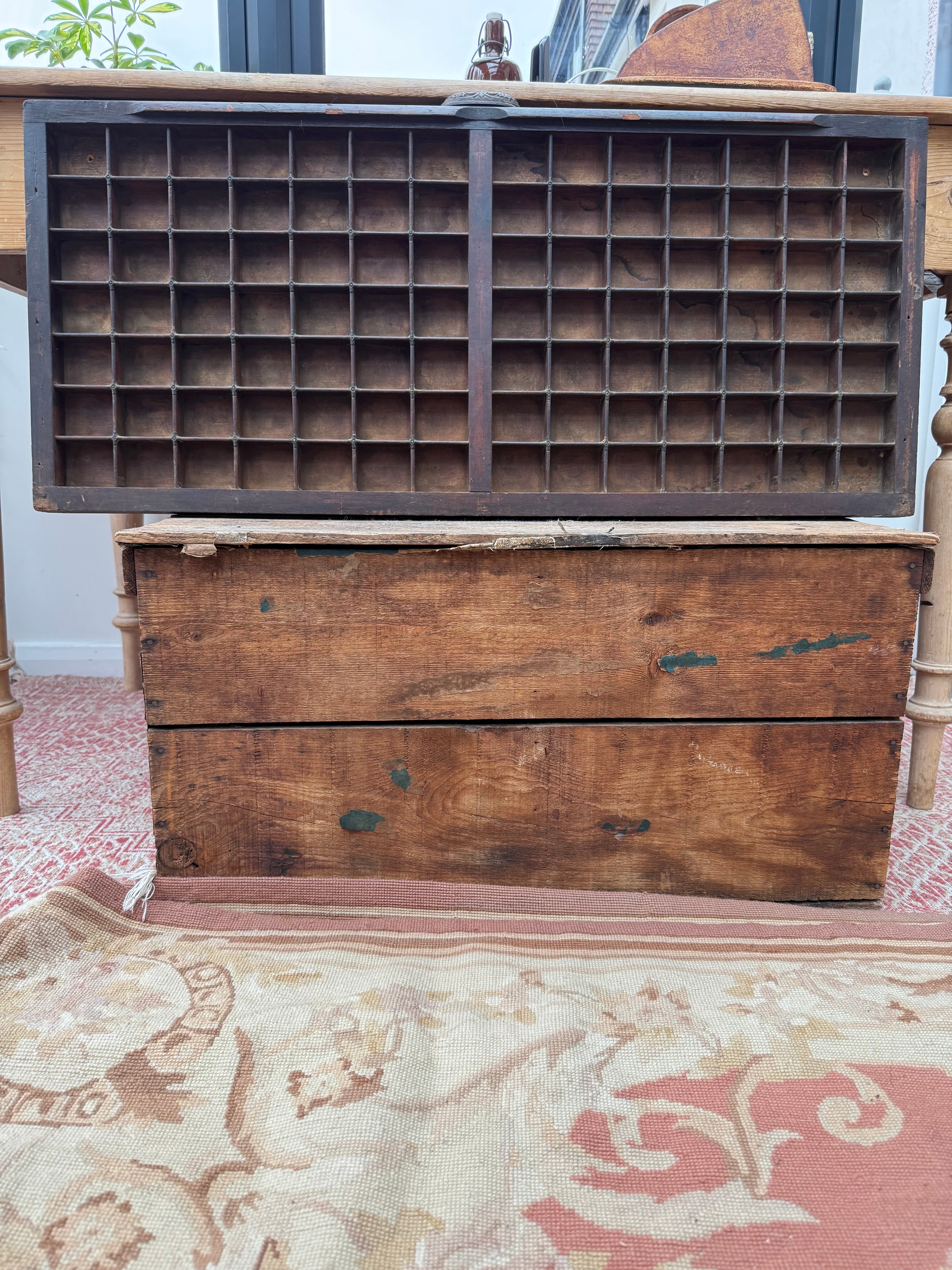 Large Vintage Printers Tray Drawer with Original Iron Decorative Handle