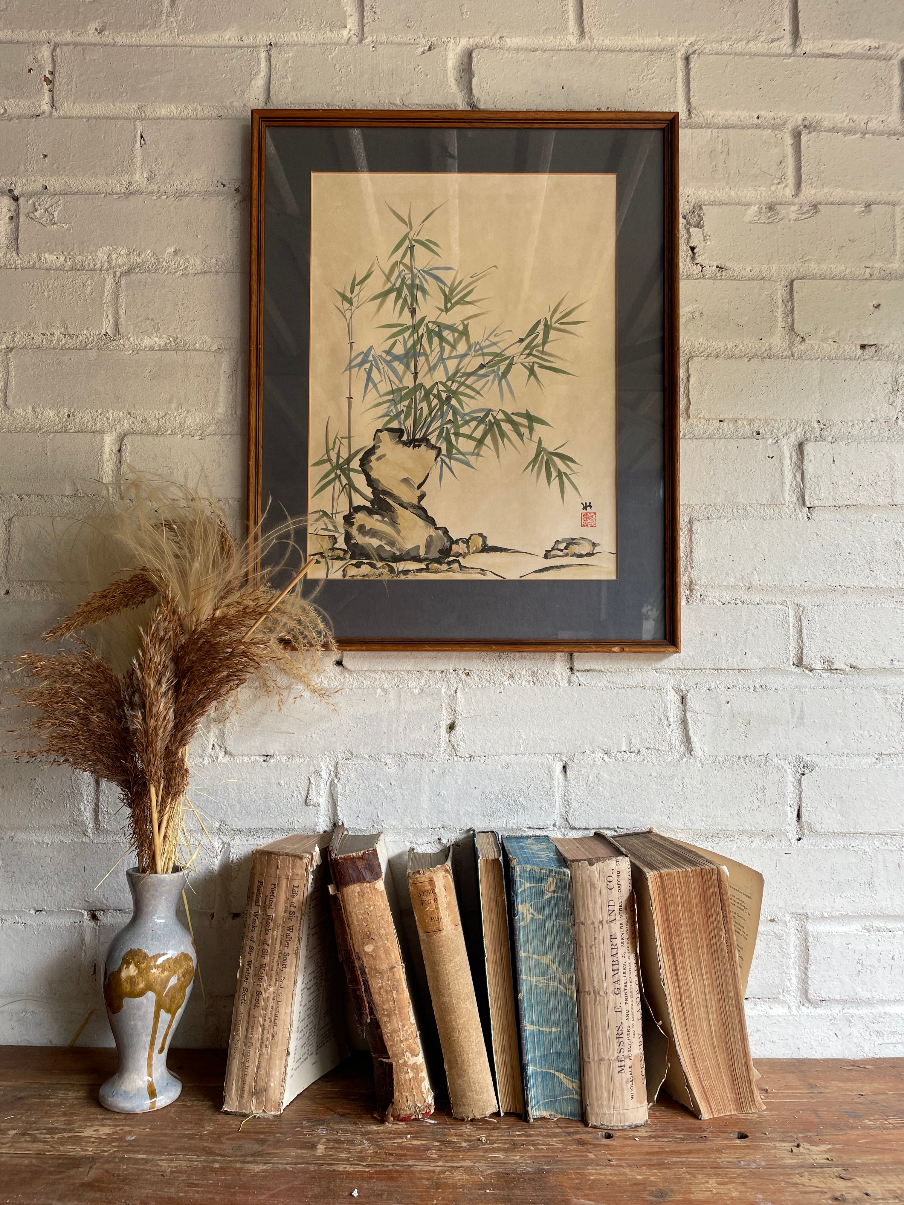 Japanese Watercolour on Textured Paper with Blue Mount