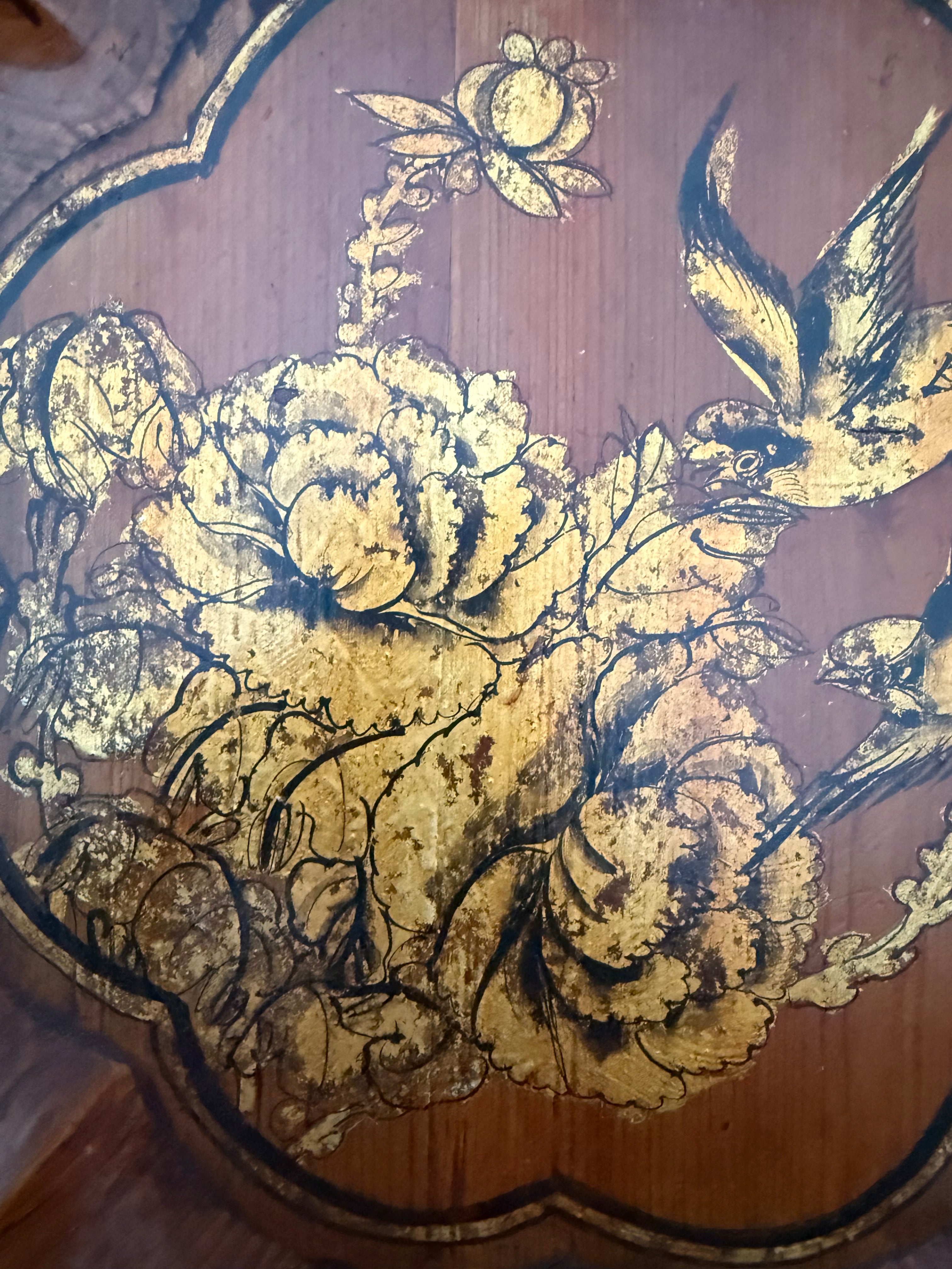 Circa 1890s: Handpainted Gold Leaf Chinese Scalloped Tray With Birds & Flowers