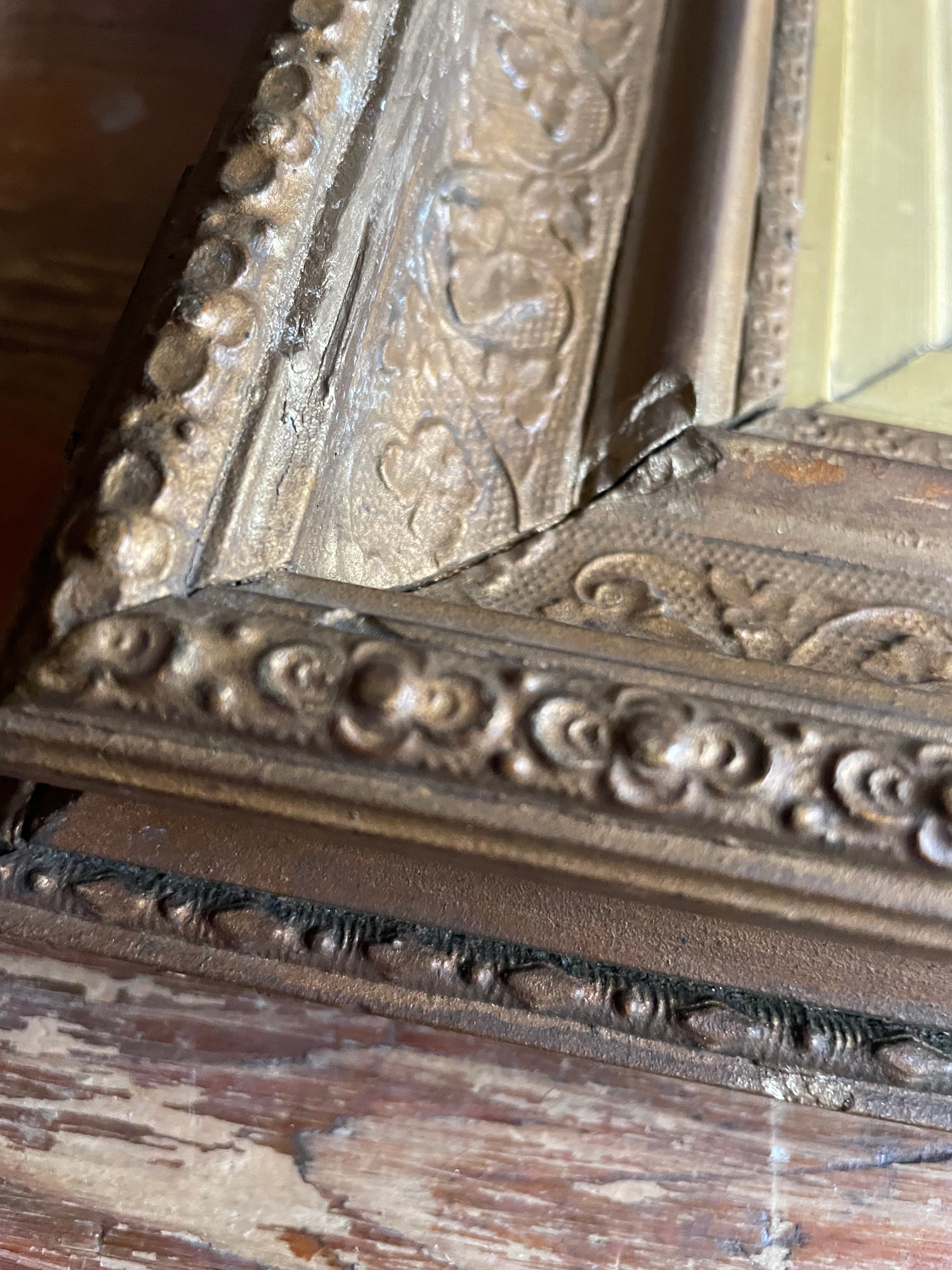 Rural Landscape with Geese: 19th Century Signed Oil on Wood with Gilt Frame