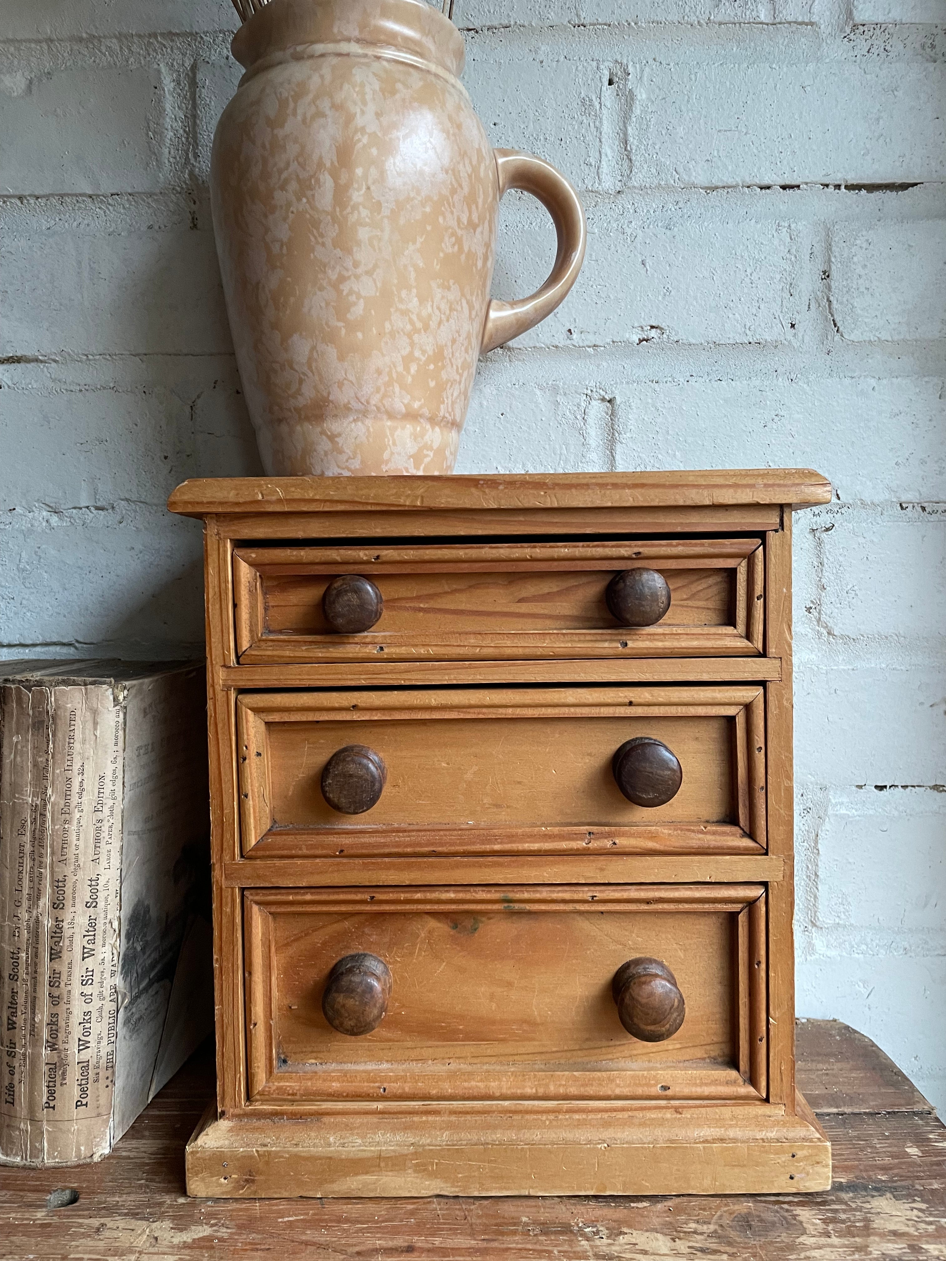 Vintage Pine Apprentice Drawers with turned knobs