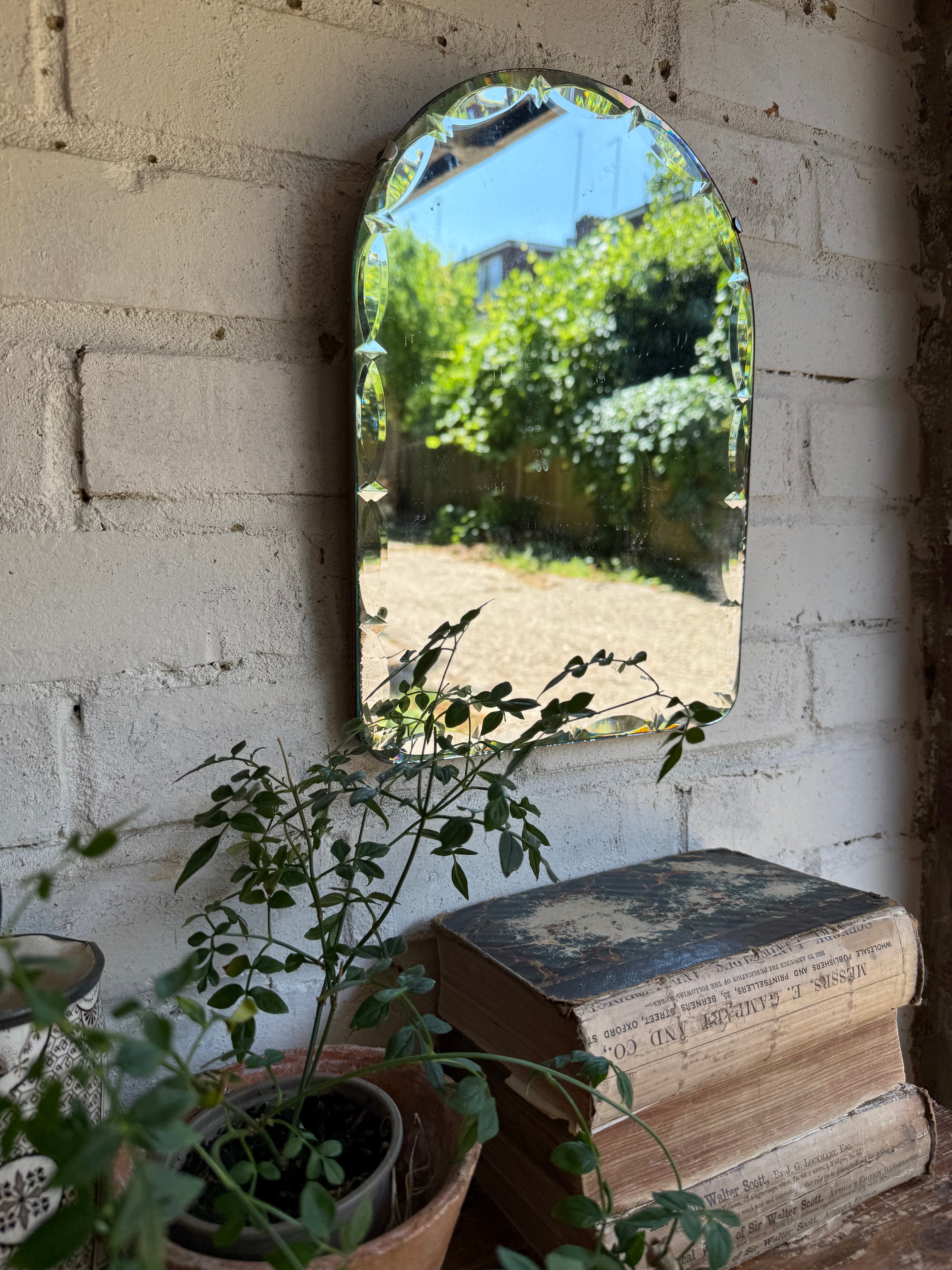 Small Art Deco Wall Mirror with Original Bevelled Glass