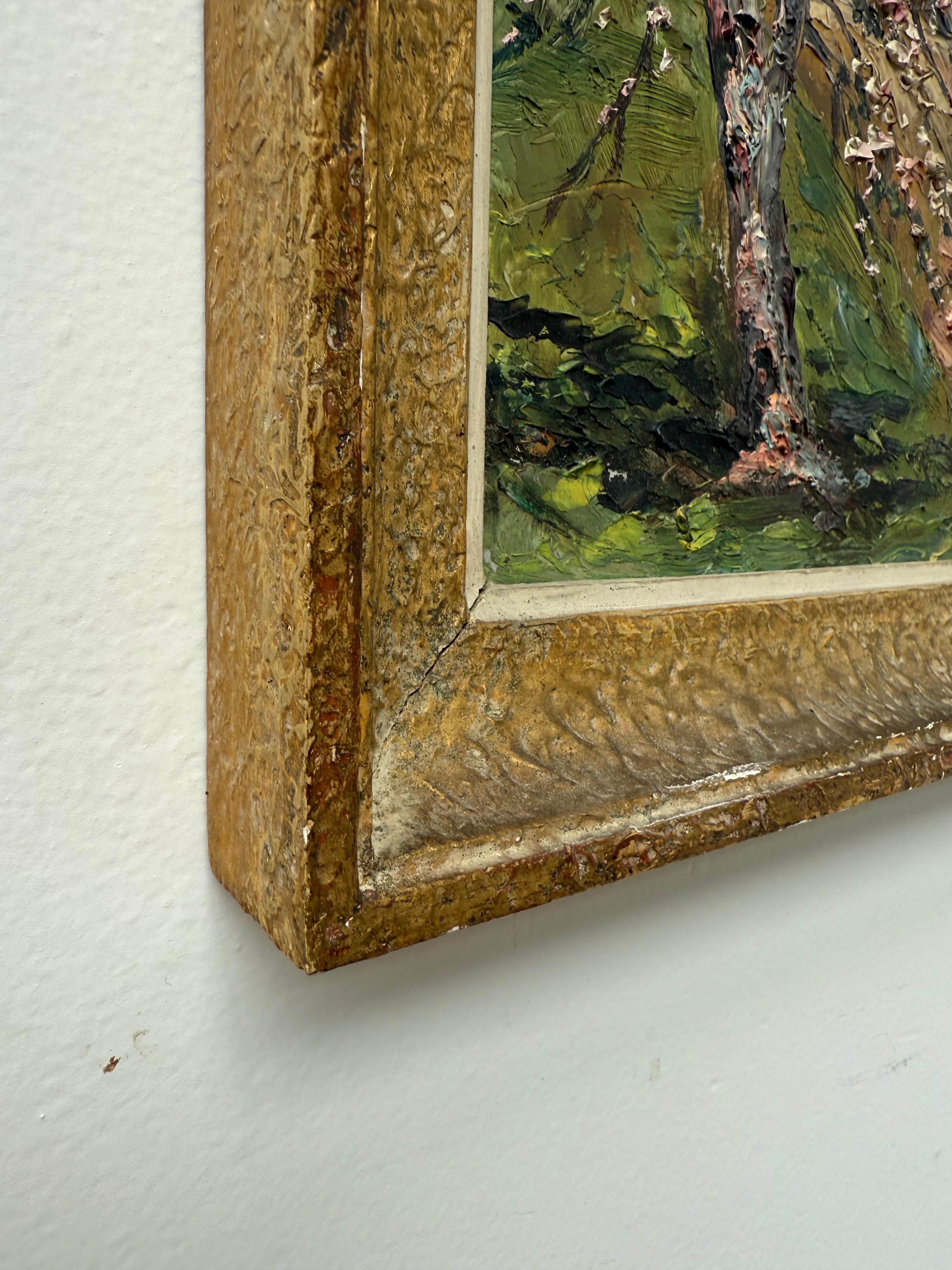 Blossom Tree: Early 20th Century Signed Impressionist  Oil on Board