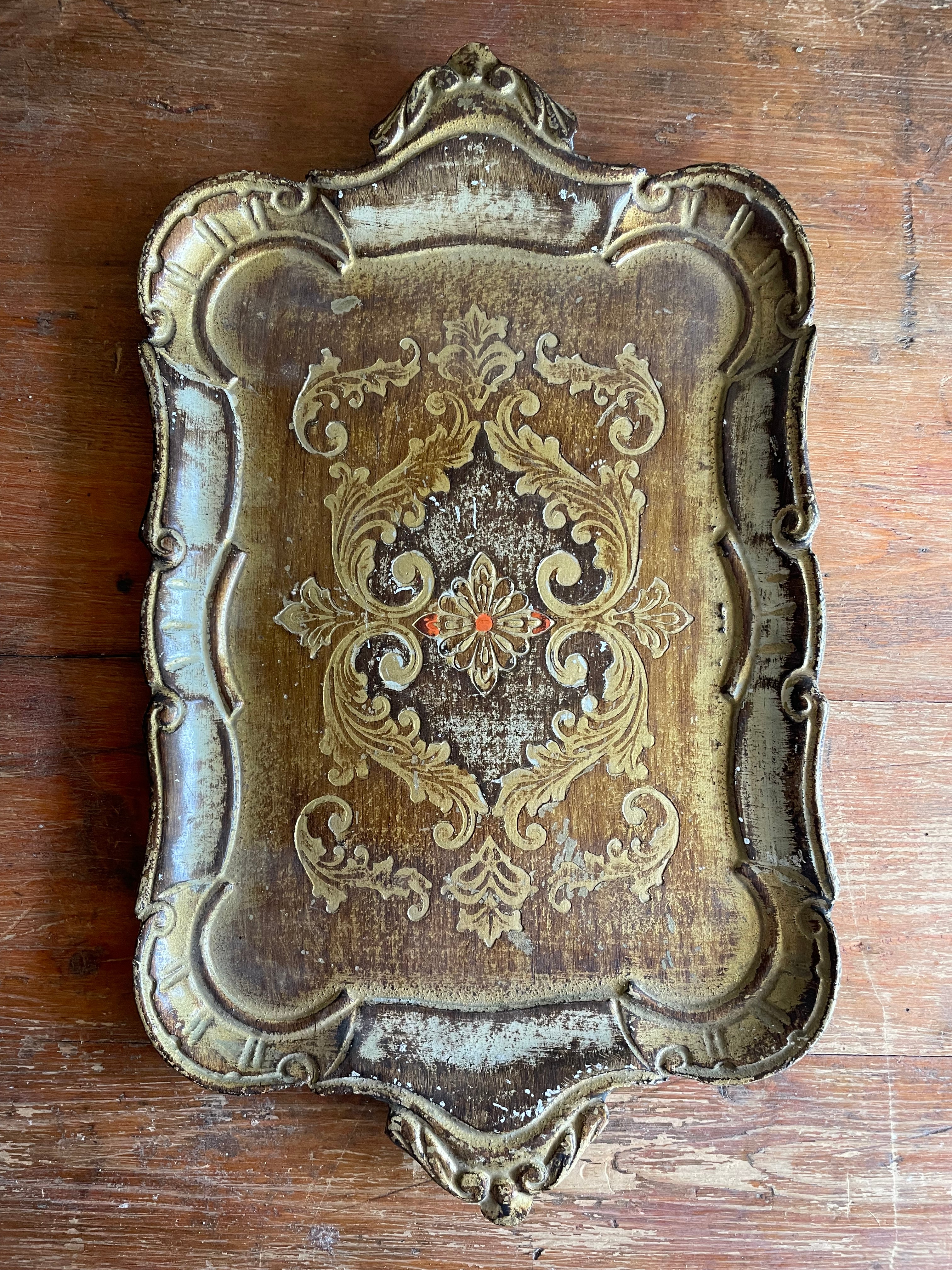 Rectangle Gold Florentine Tray with orange hues