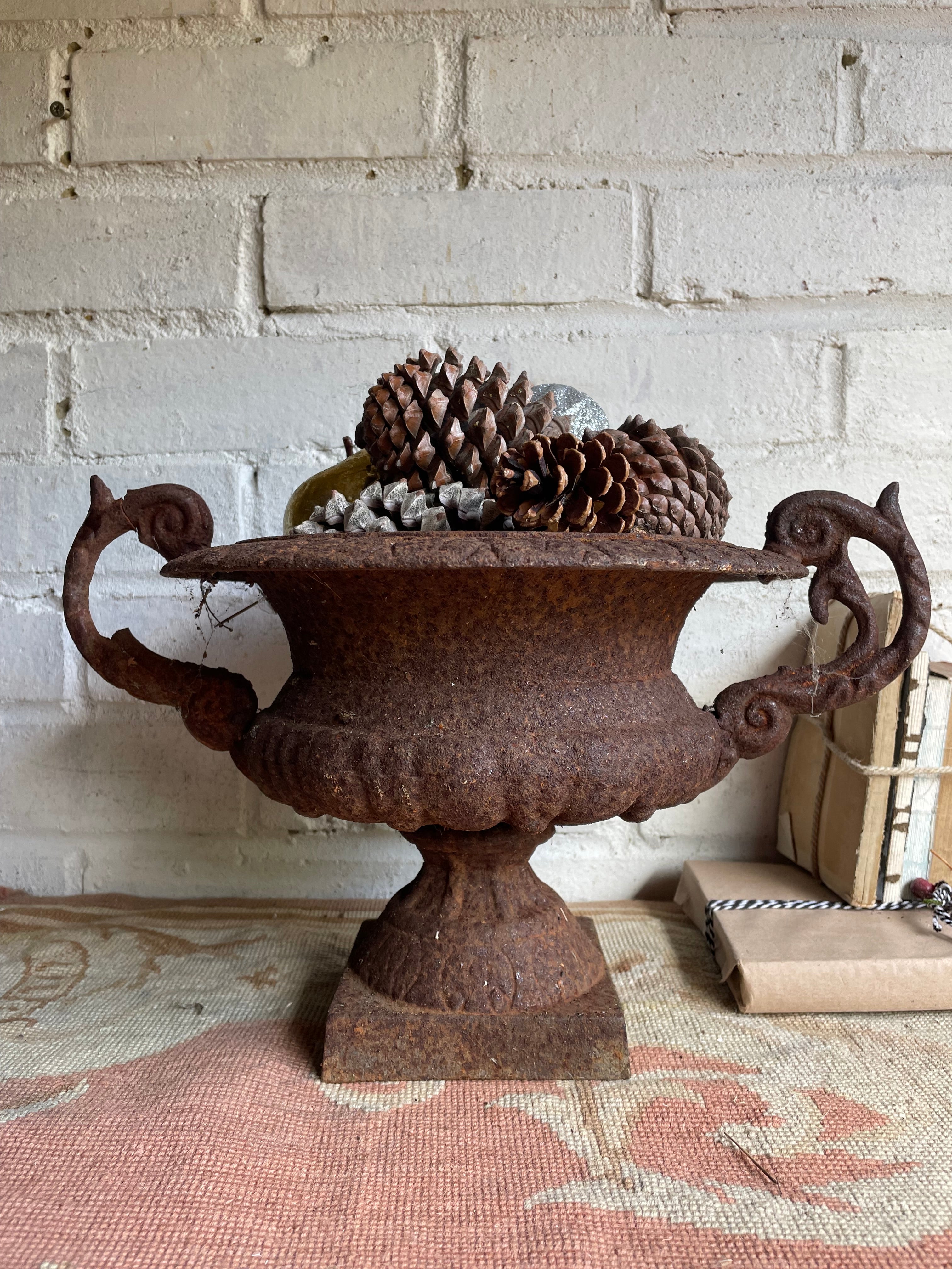 Iron Urn with Decorative Handles