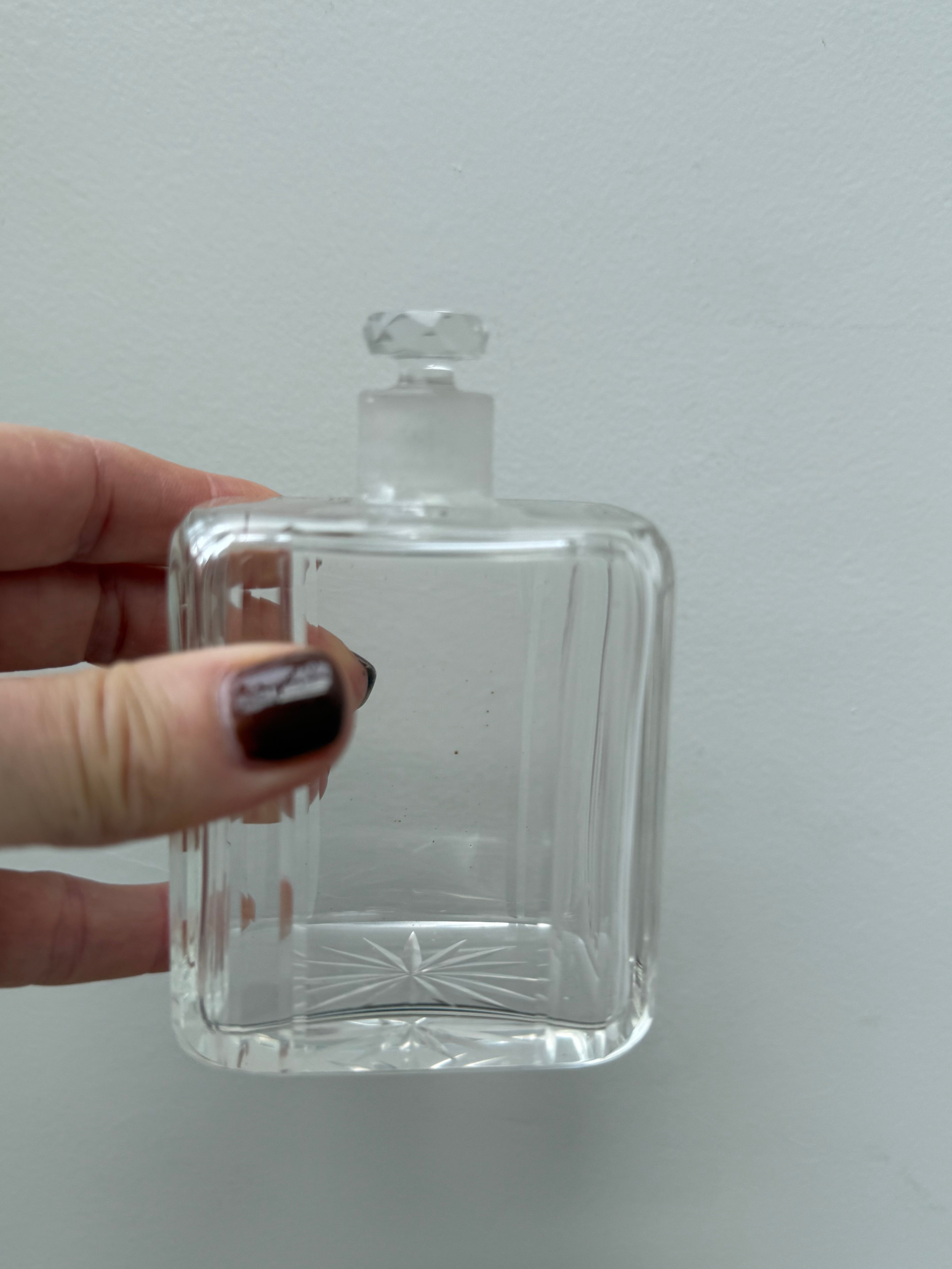 Small Glass French Cologne Bottle with Star Pattern: Circa 1940s