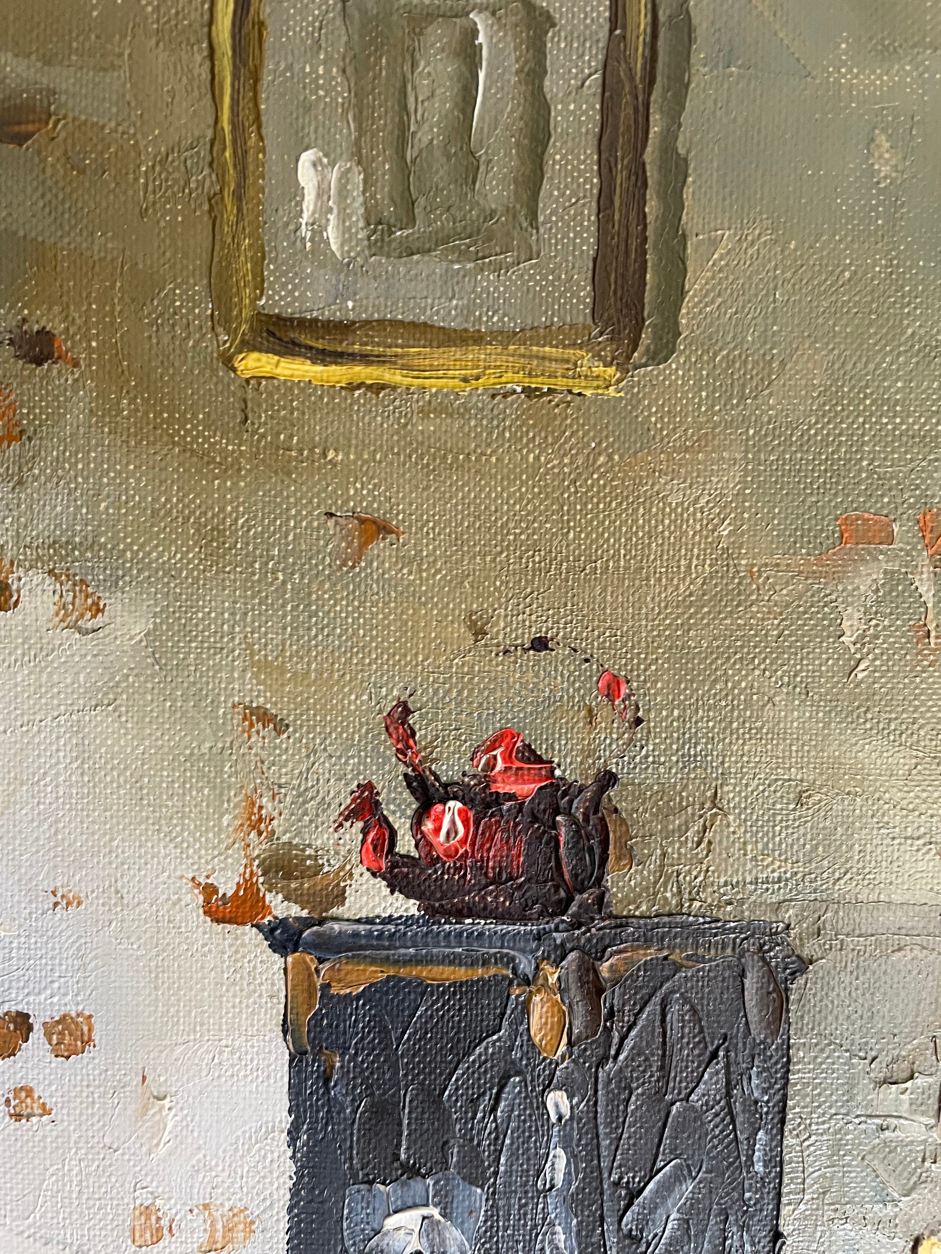 Still Life with an Open Door: Oil on Canvas with Gilt Frame
