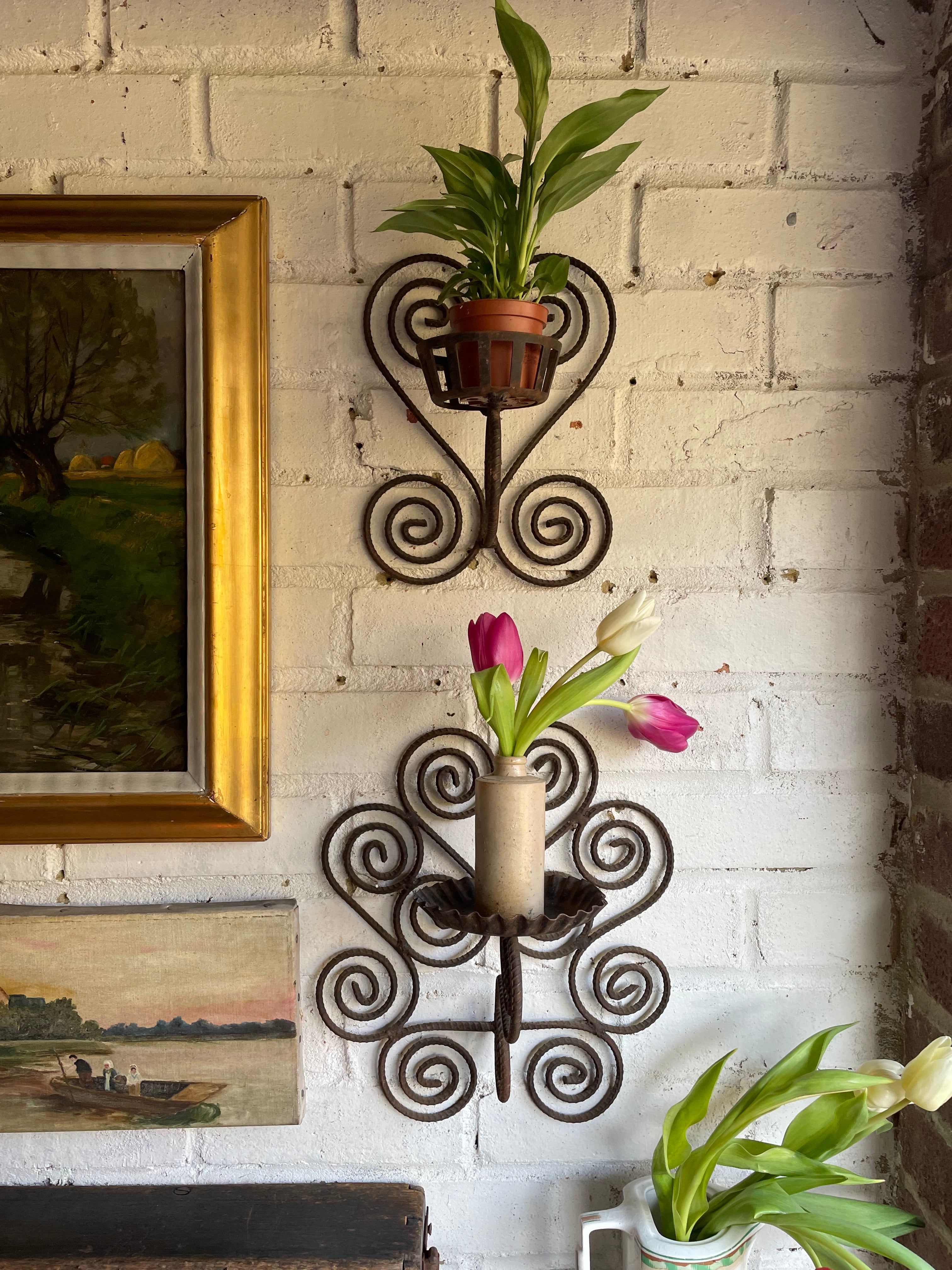 Vintage Ironwork Wall Sconce for Candles or Plants