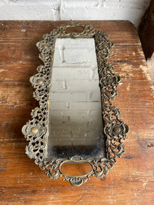 Antique Filigree Brass Mirror Tray