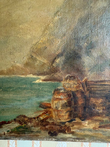Seascape in Ochre: 19th Century Oil on Canvas