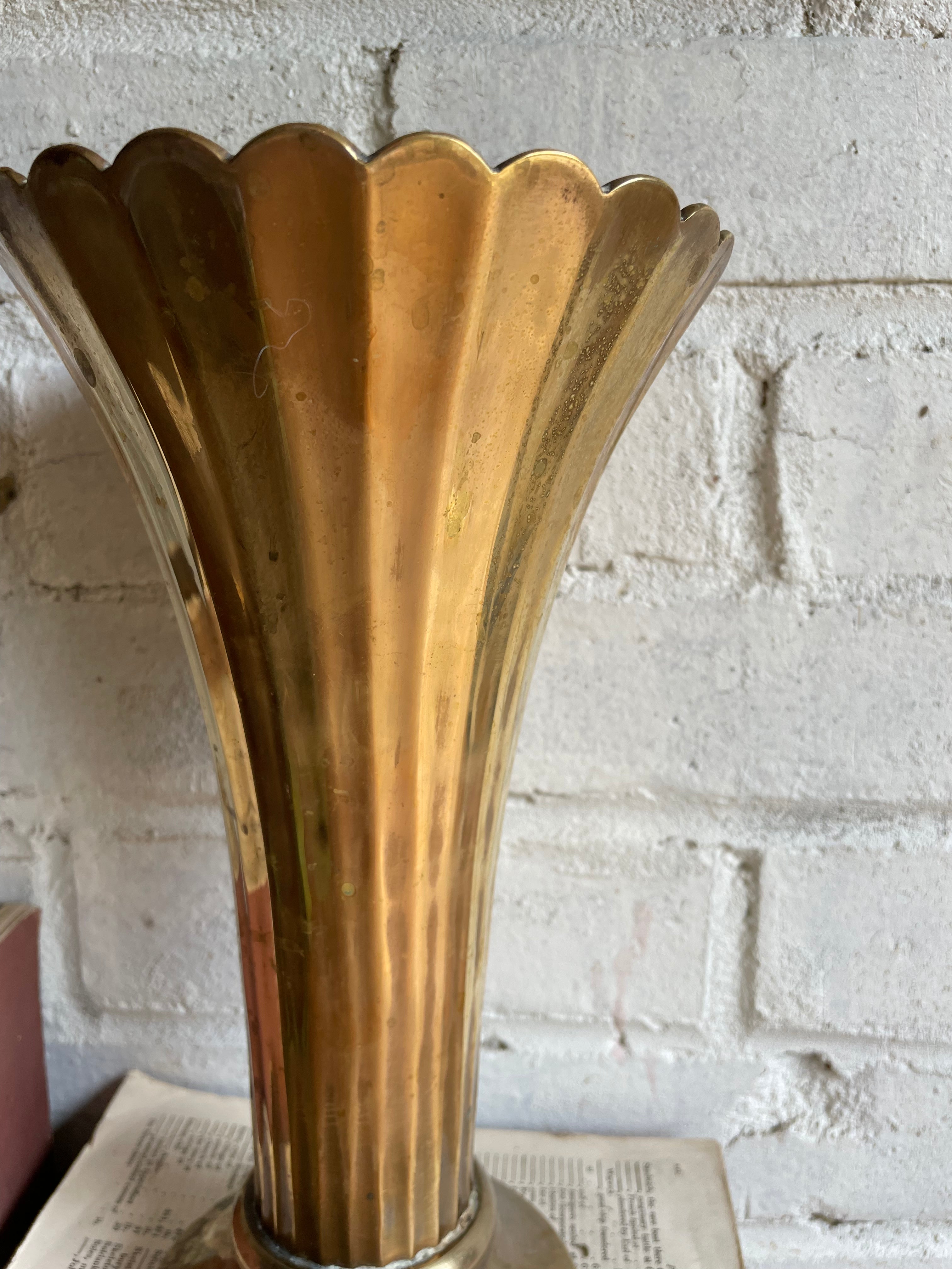 Art Deco Fluted Brass Vase