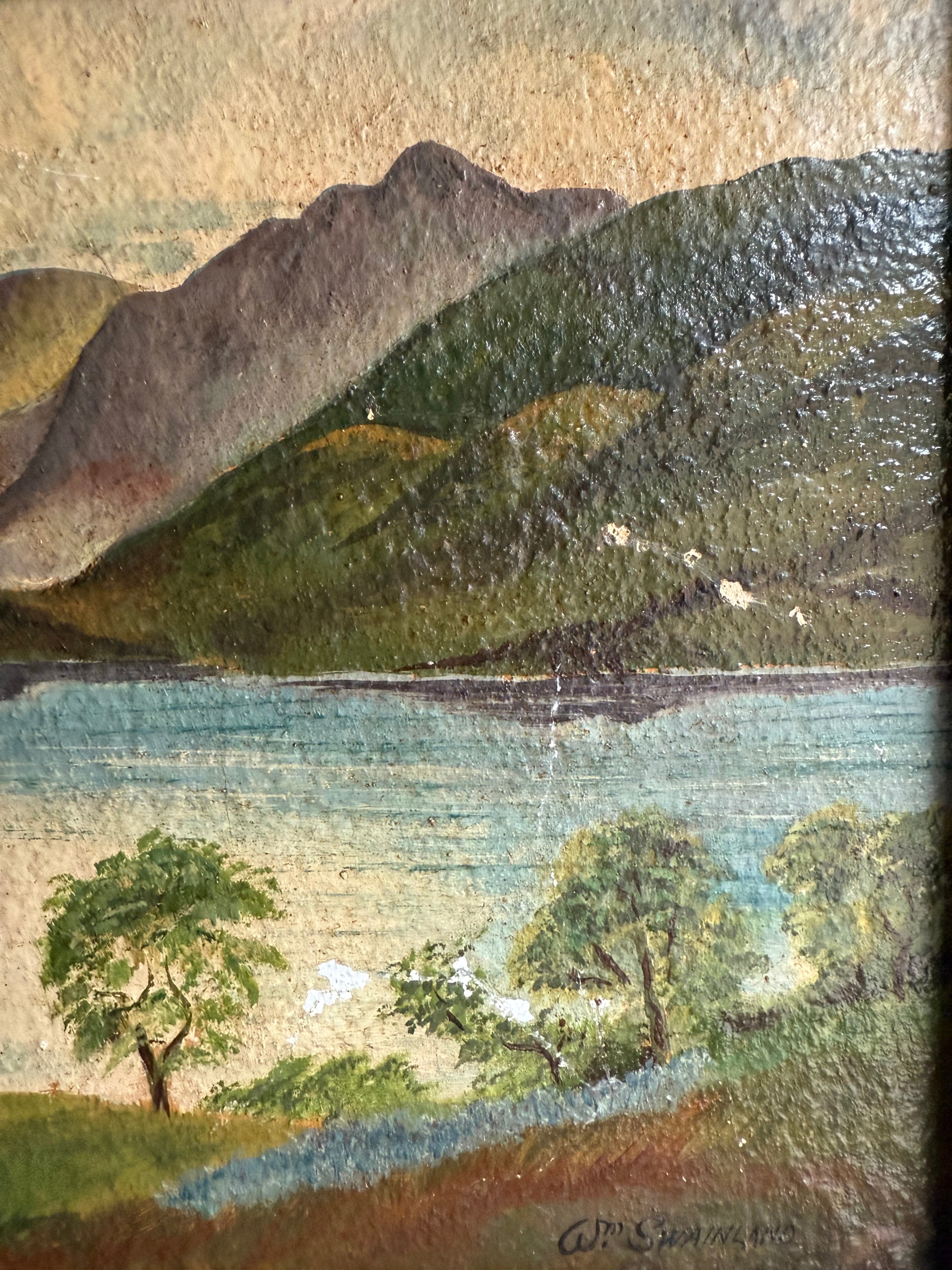 A view of the Lake: Victorian Landscape Oil on Wood Panel