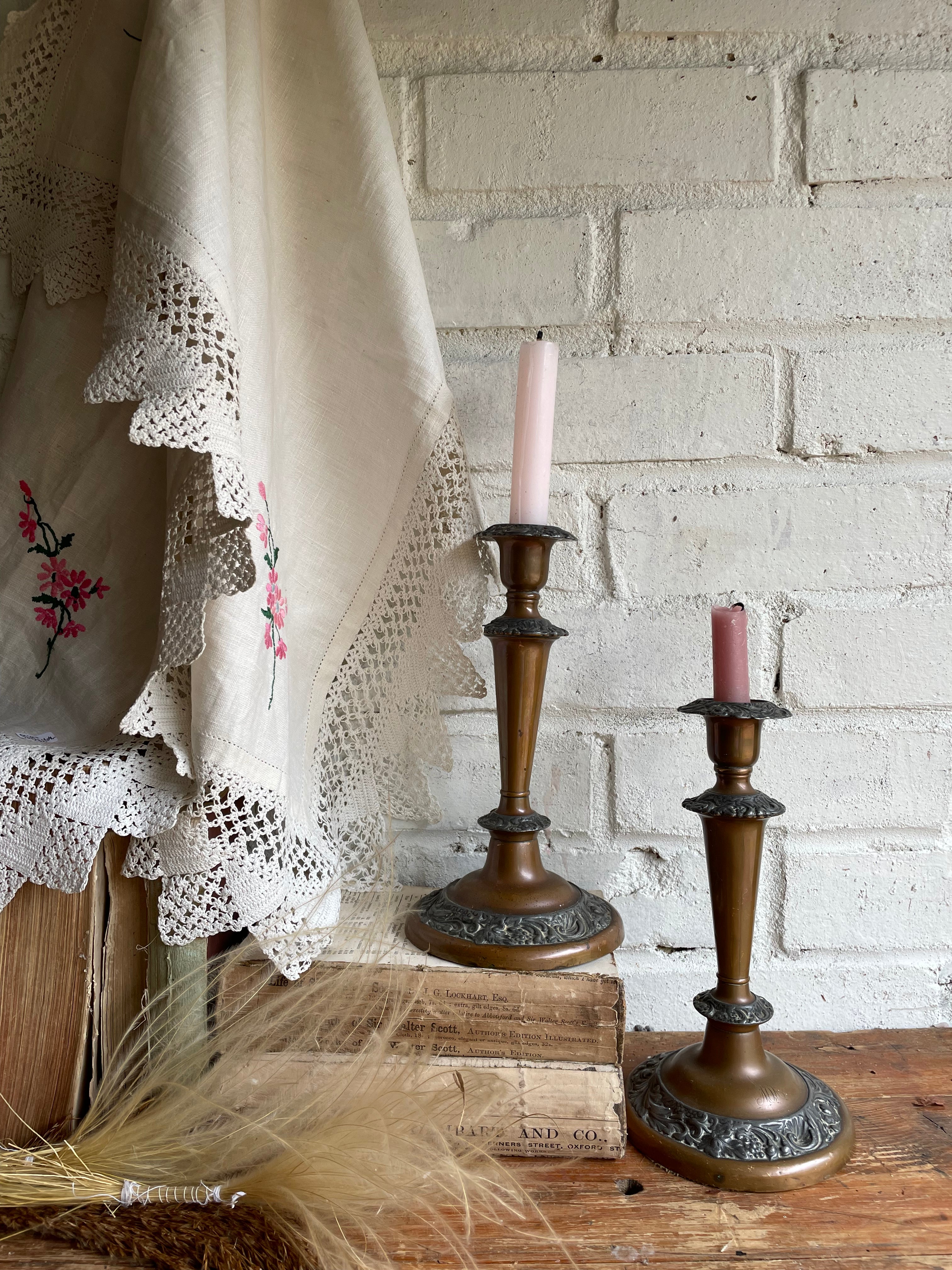 19th Century Copper & Pewter Candlesticks