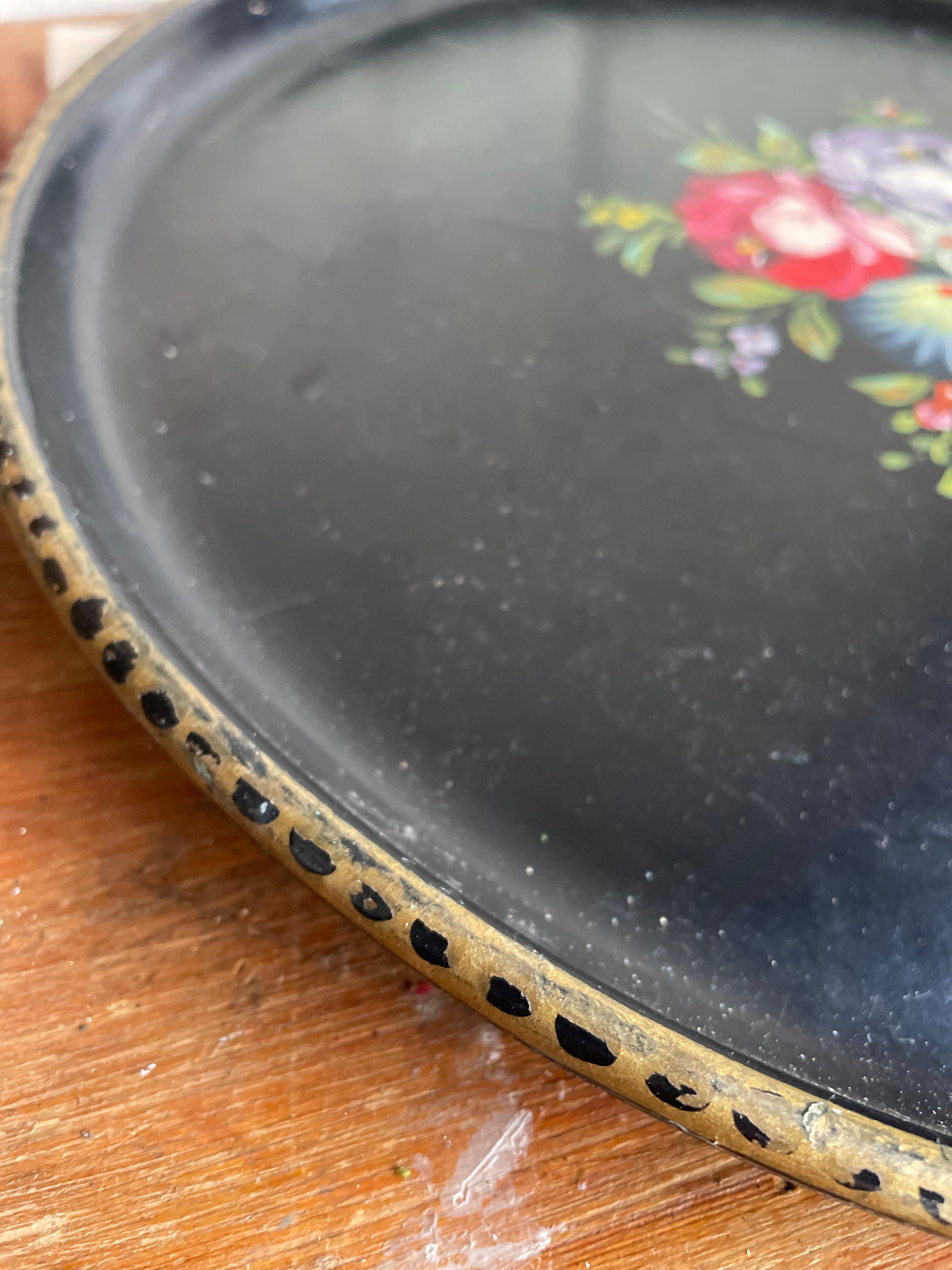 Large Floral Hand-Painted Wooden Tray