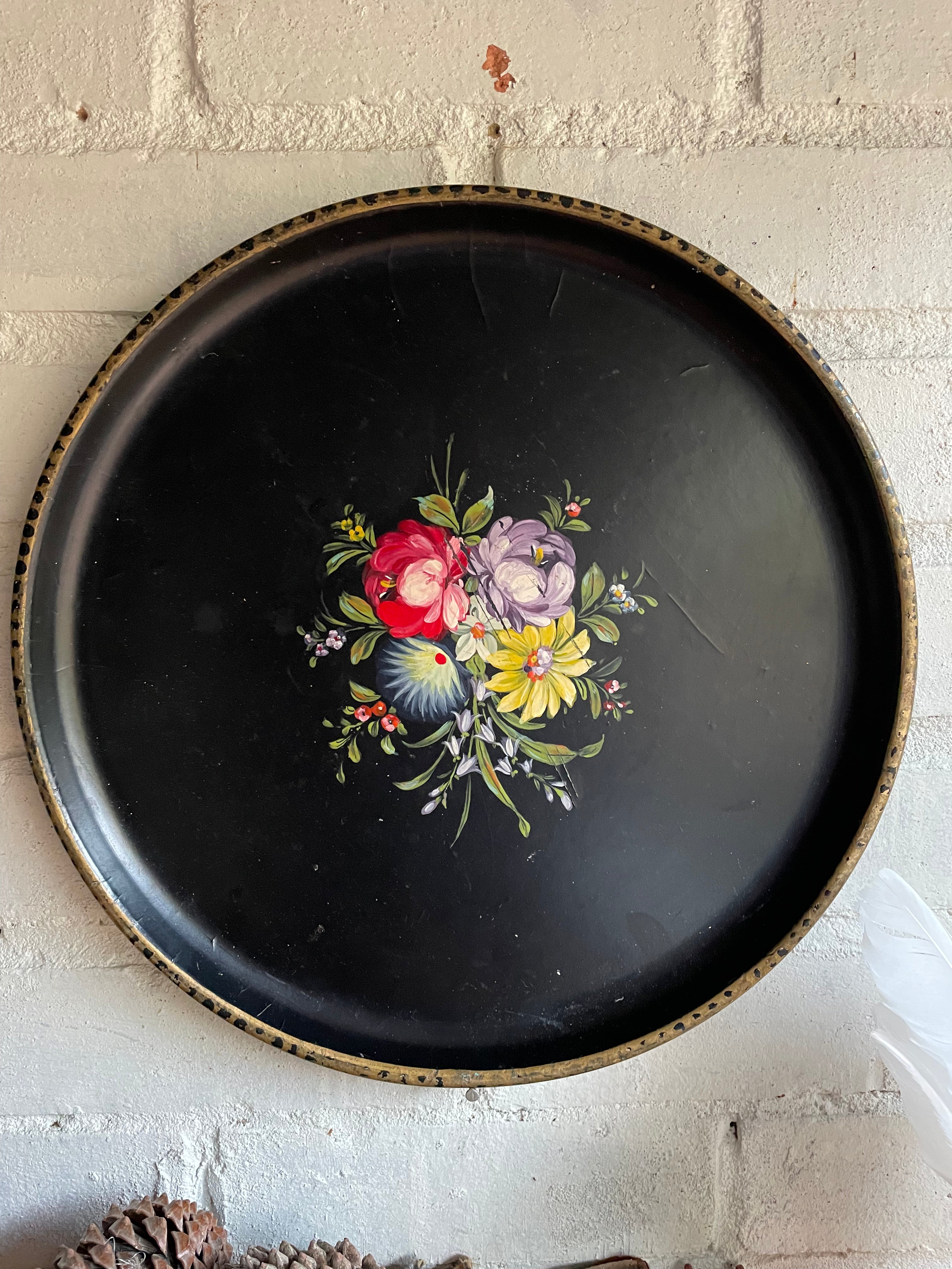 Large Floral Hand-Painted Wooden Tray