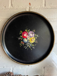 Large Floral Hand-Painted Wooden Tray