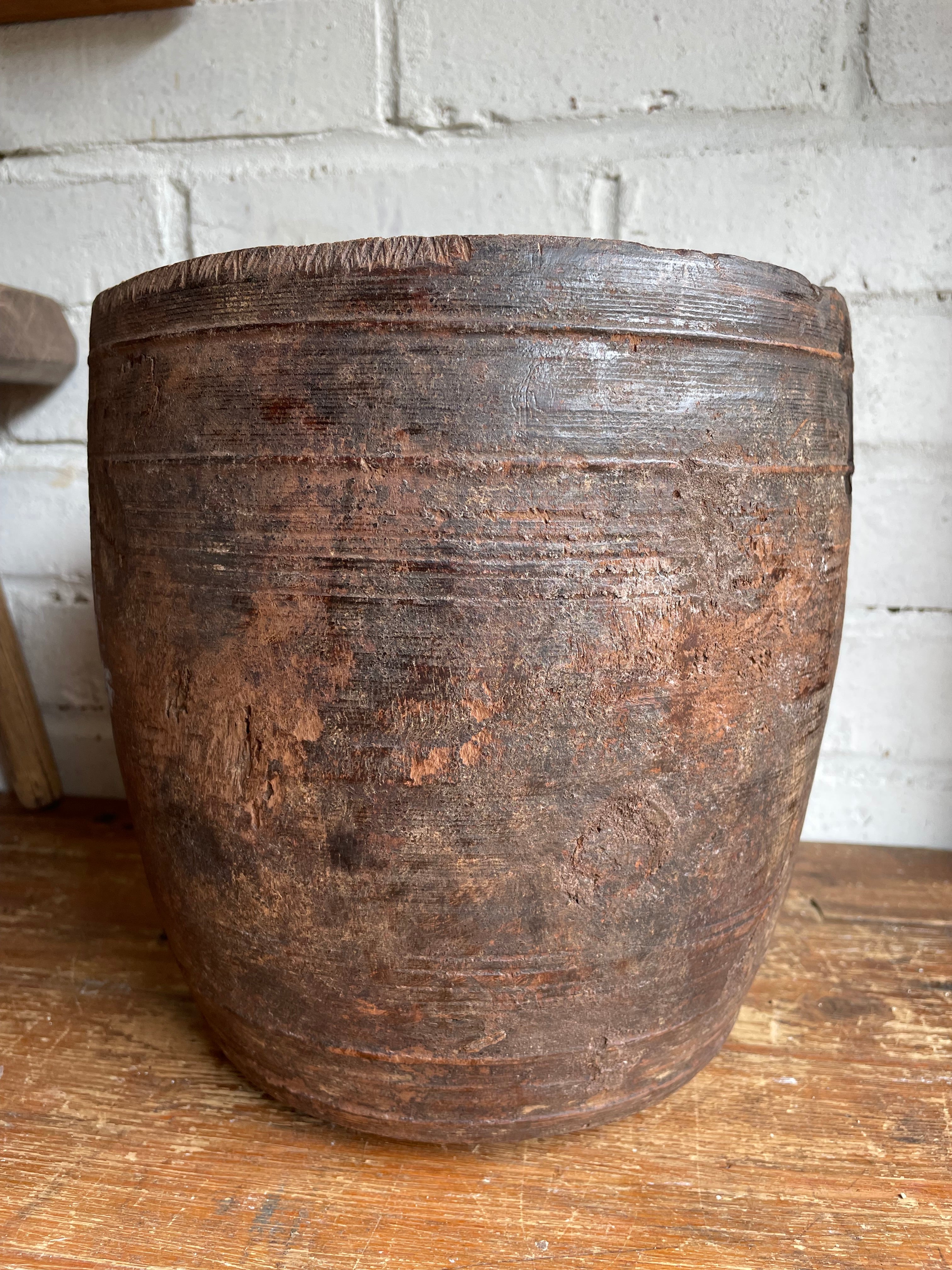 19th Century Hand-Carved Large Grain Pot