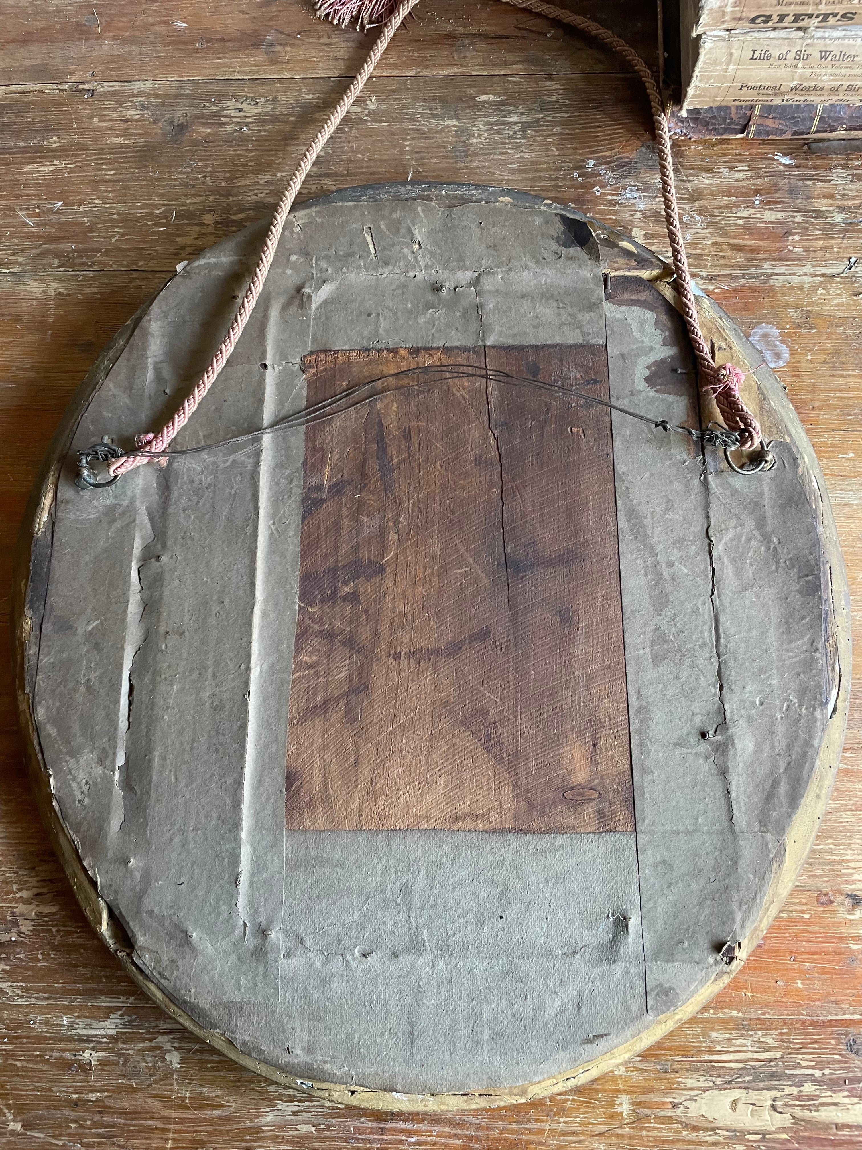 19th Century Framed Lithographic Print with Gilt Frame and Rope Tie:  Pastoral Scene