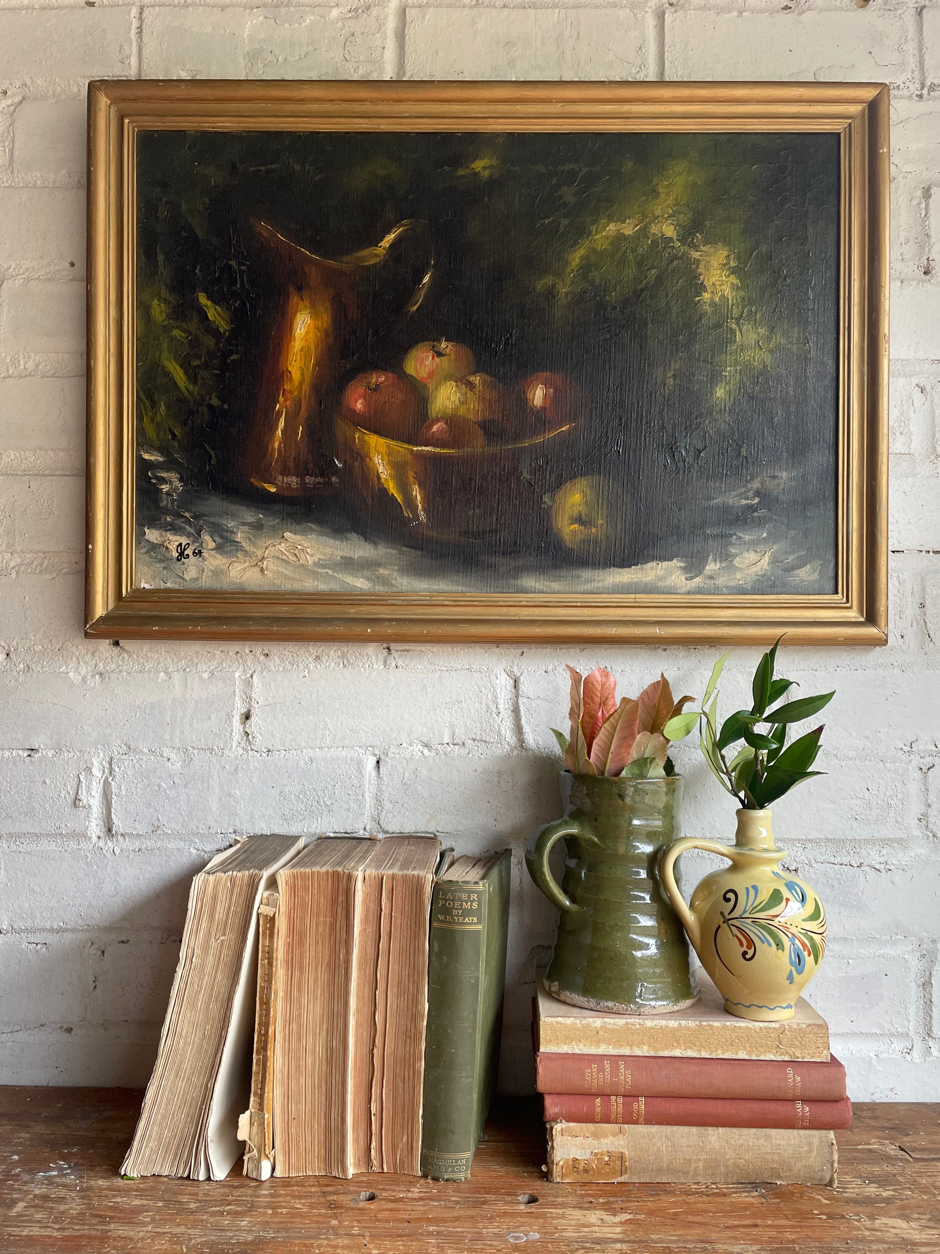 Still-Life with Copper Jug: Vintage Oil on Board