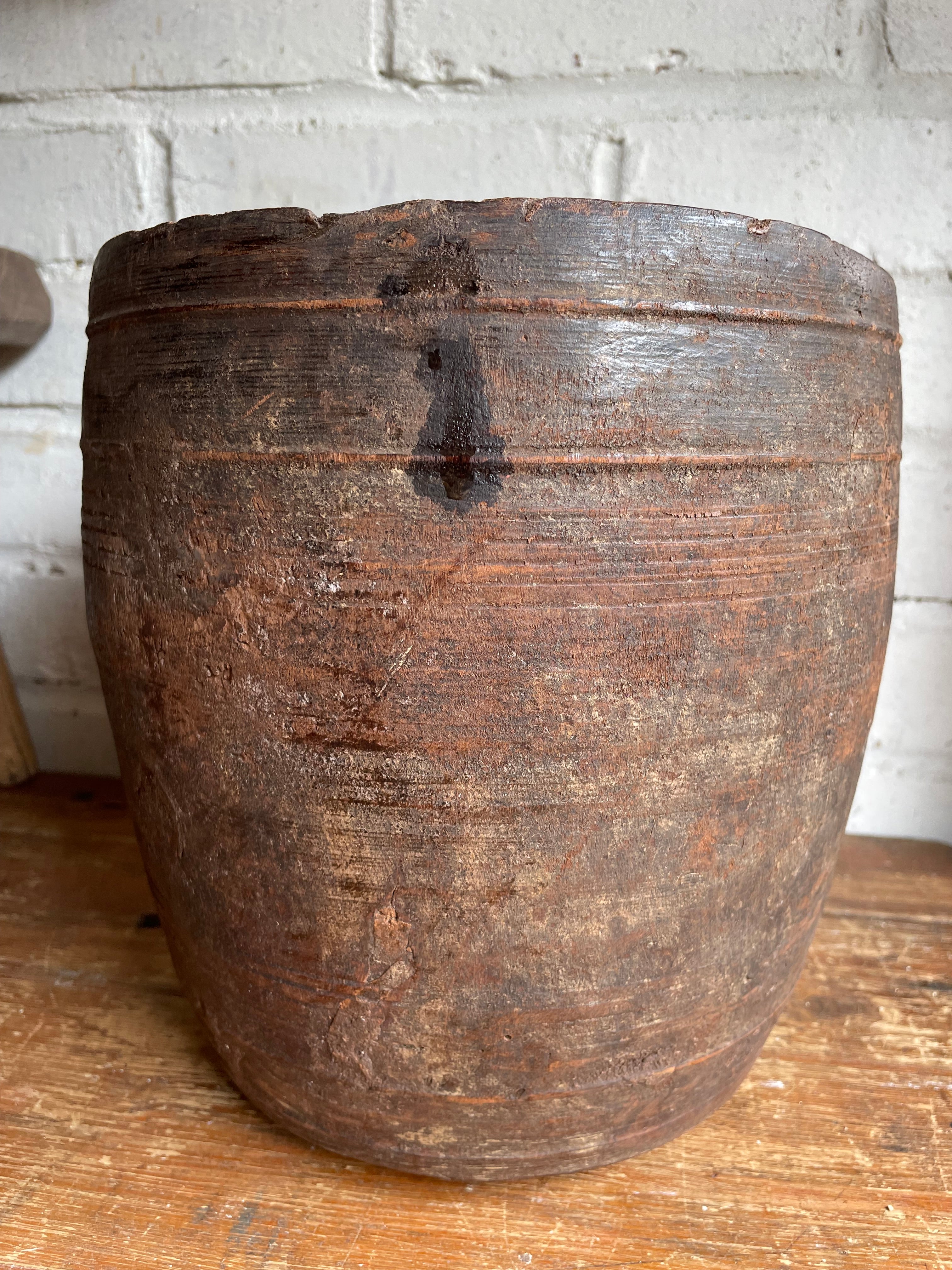 19th Century Hand-Carved Large Grain Pot