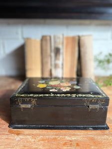 19th Century Hand-Painted Laquered Jewellery Box with Mother of Pearl Inlay