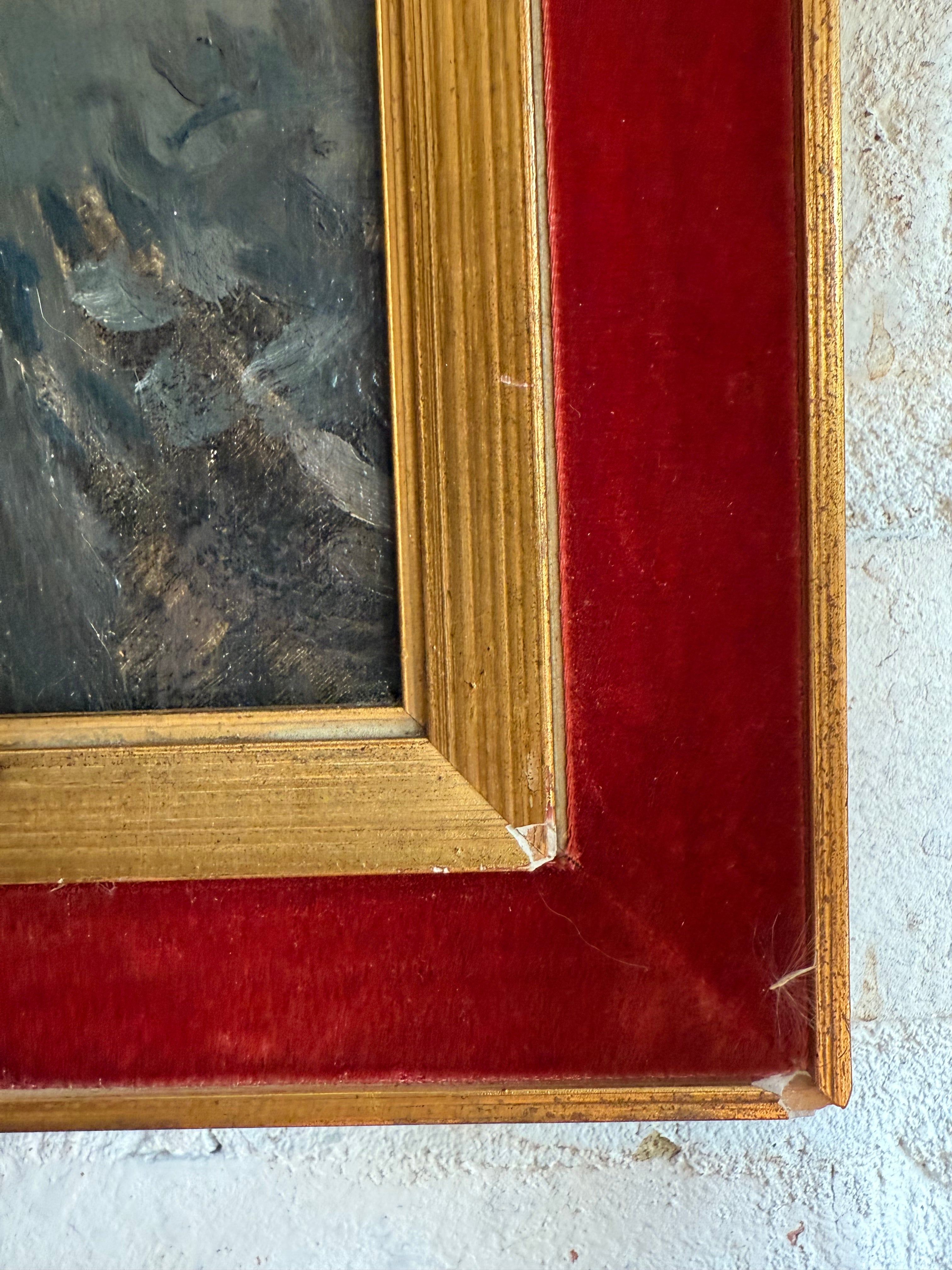 The Lace Hat: Early 20th Century Oil on Canvas with Red Velvet Frame