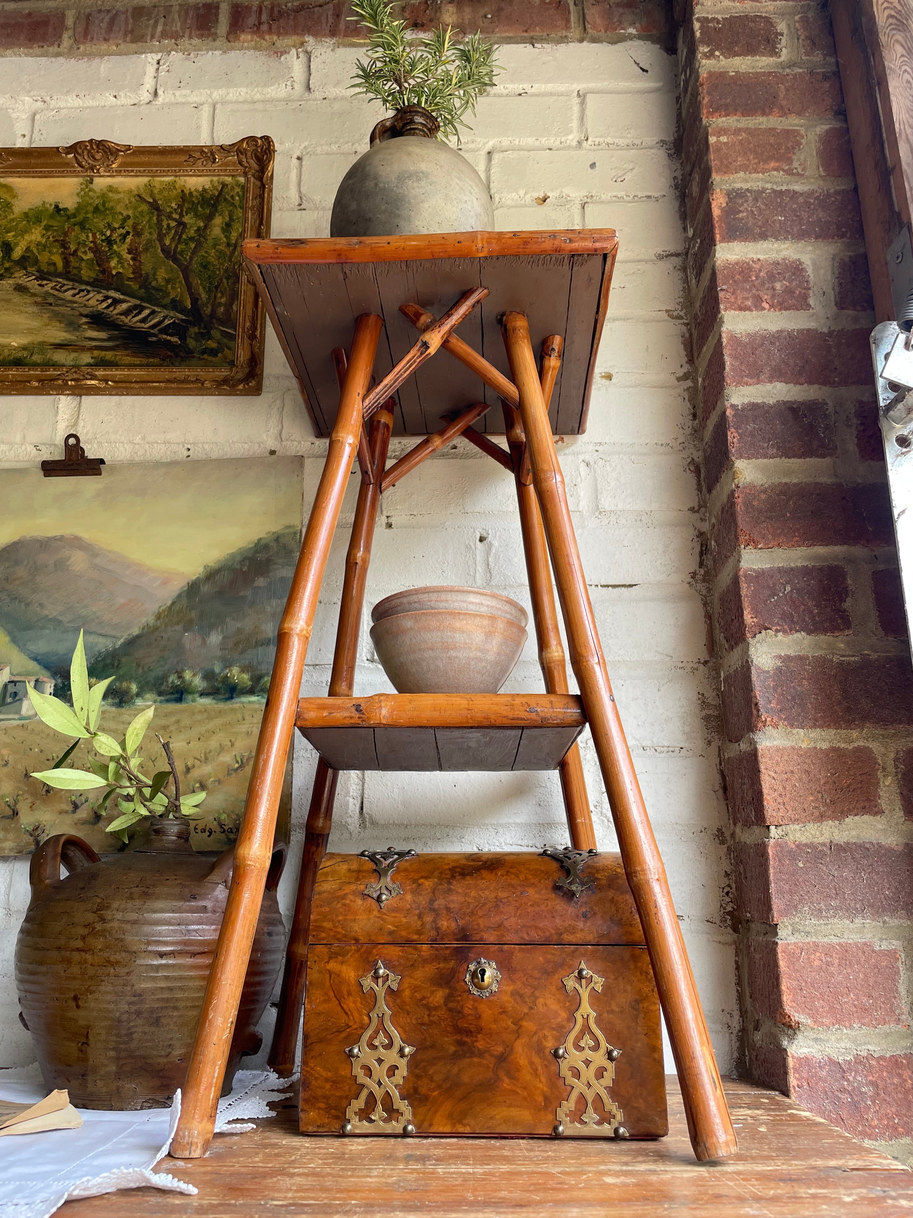 Mid 20th-Century Woven Cane & Bamboo Table