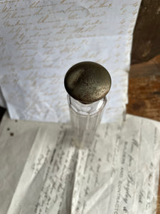 Victorian Silver Plate & Glass Toothbrush Holder with Engraved Initials