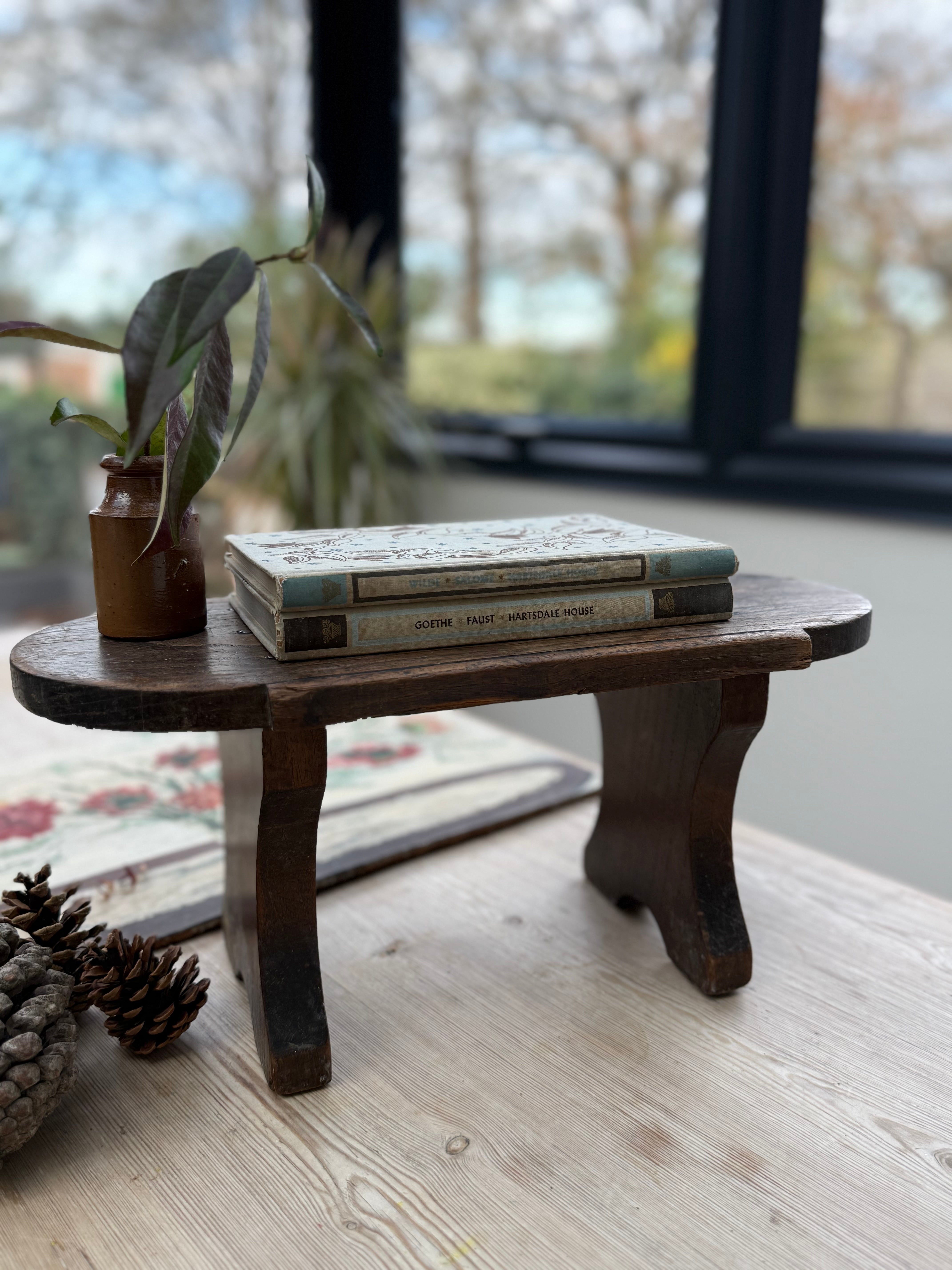 Antique Oval French Oak Country Stool