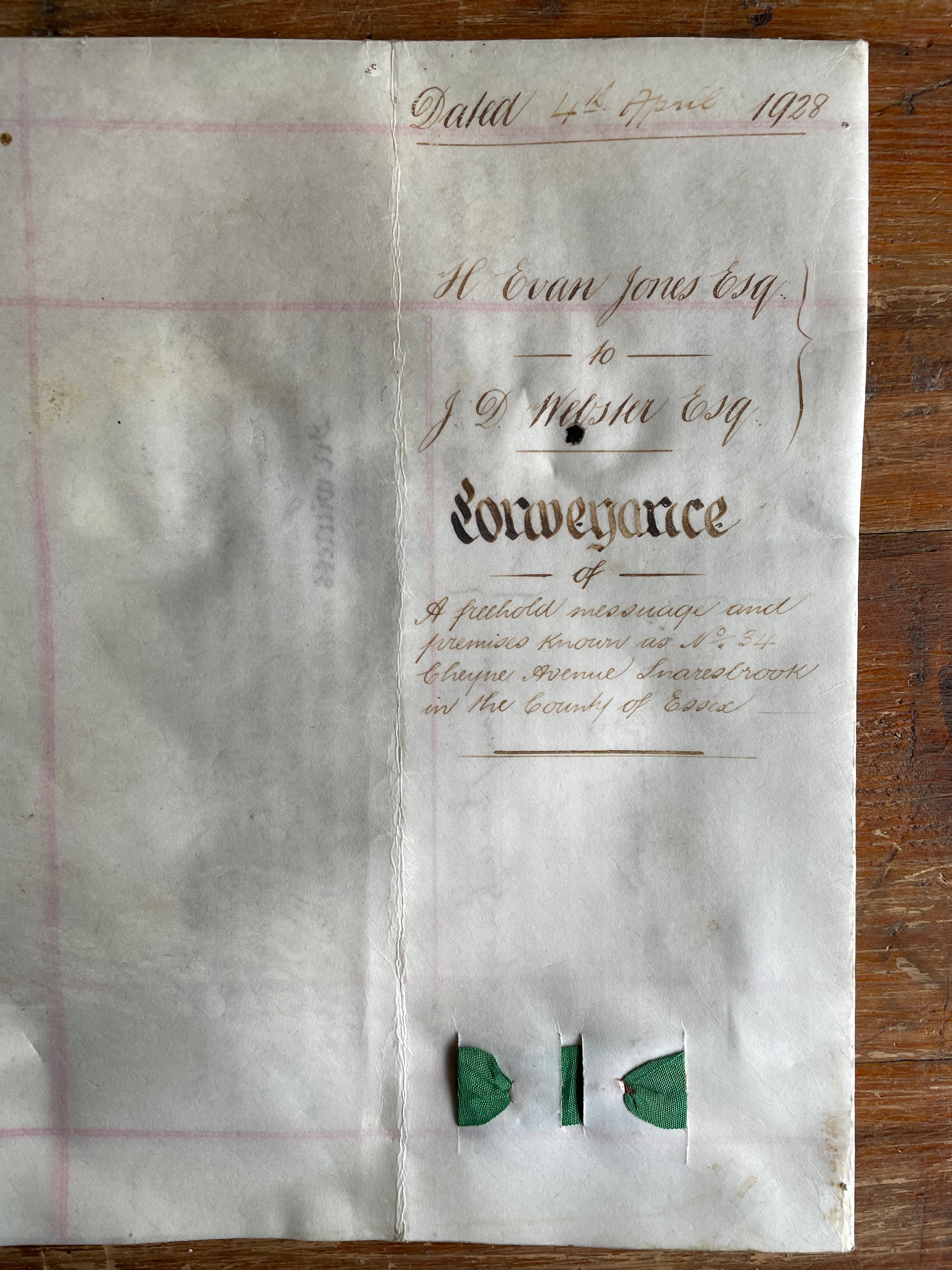 1928 Handwritten and Wax Sealed Conveyance Document. Was £22 now £14.30 at checkout