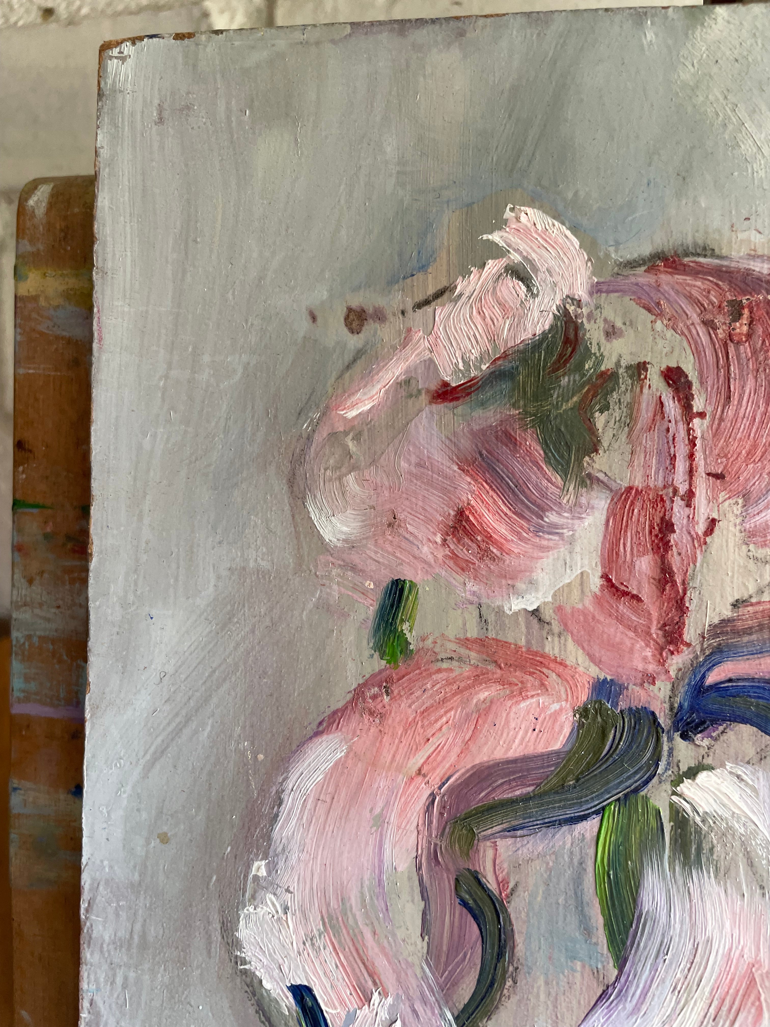 Irises: Vintage Oil on Wood Board