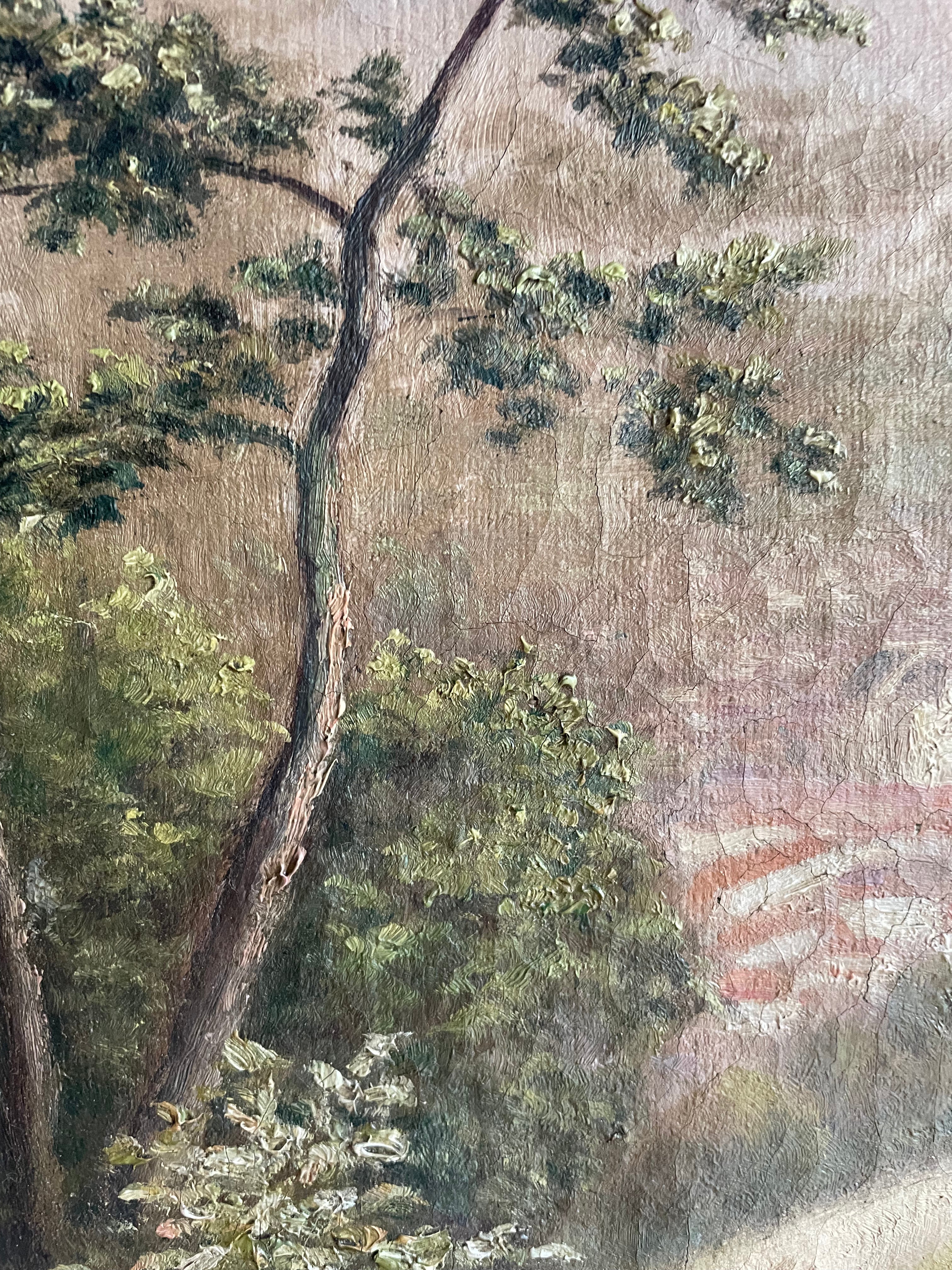 Lavender Fields: 19th Century Signed Impressionist  Oil on Canvas