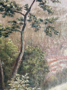 Lavender Fields: 19th Century Signed Impressionist  Oil on Canvas