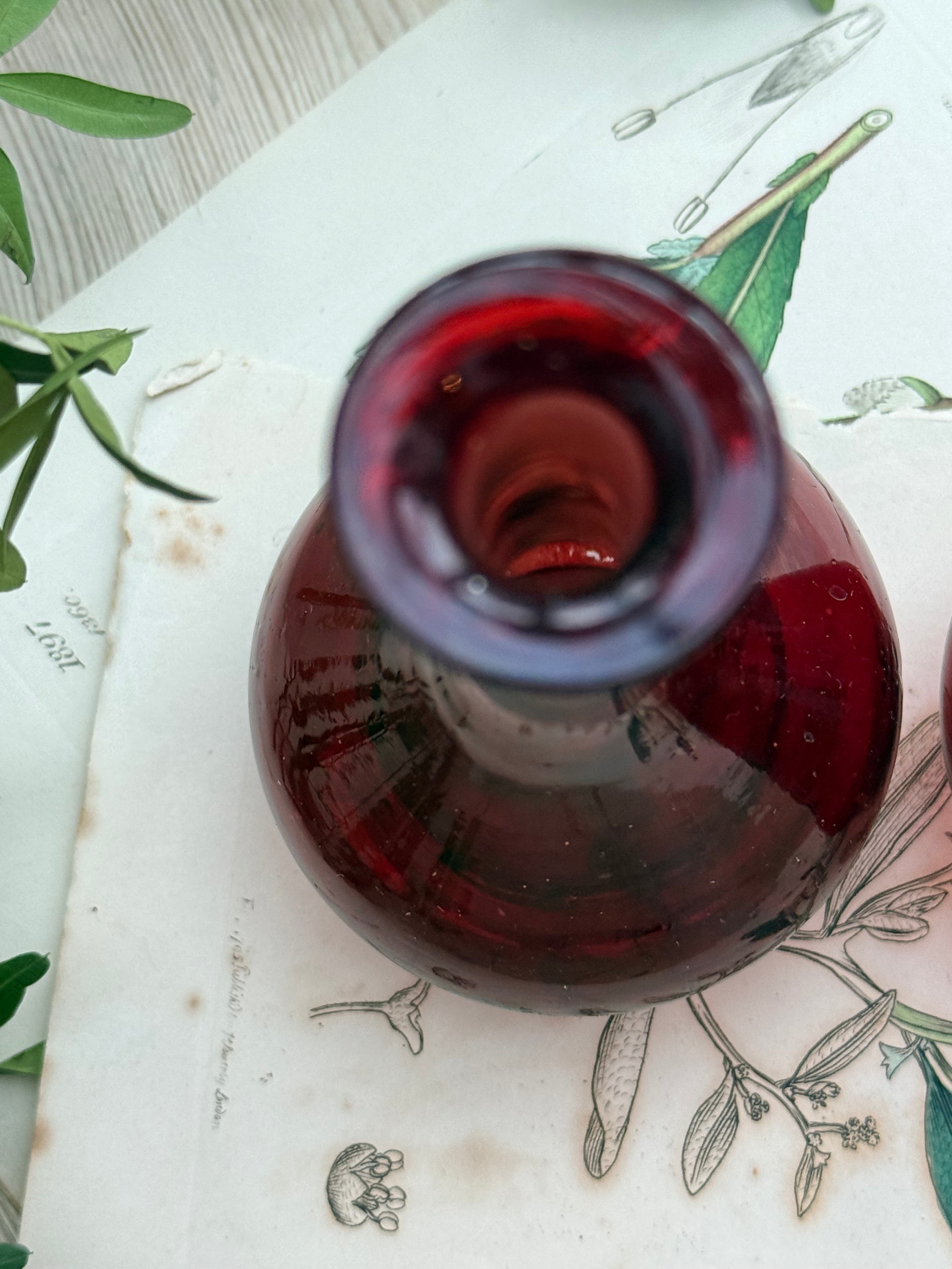 Circa 1880: Pair of Ruby Glass Bud Vases