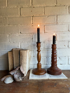 Turned Wooden Candlestick with Brass Insert